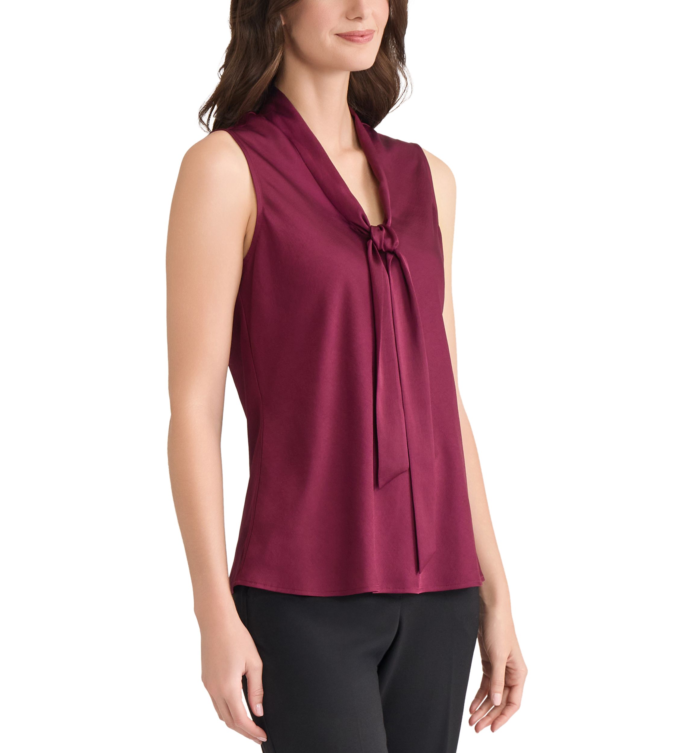 Womens Satin Sleeveless Tie Front Blouse 