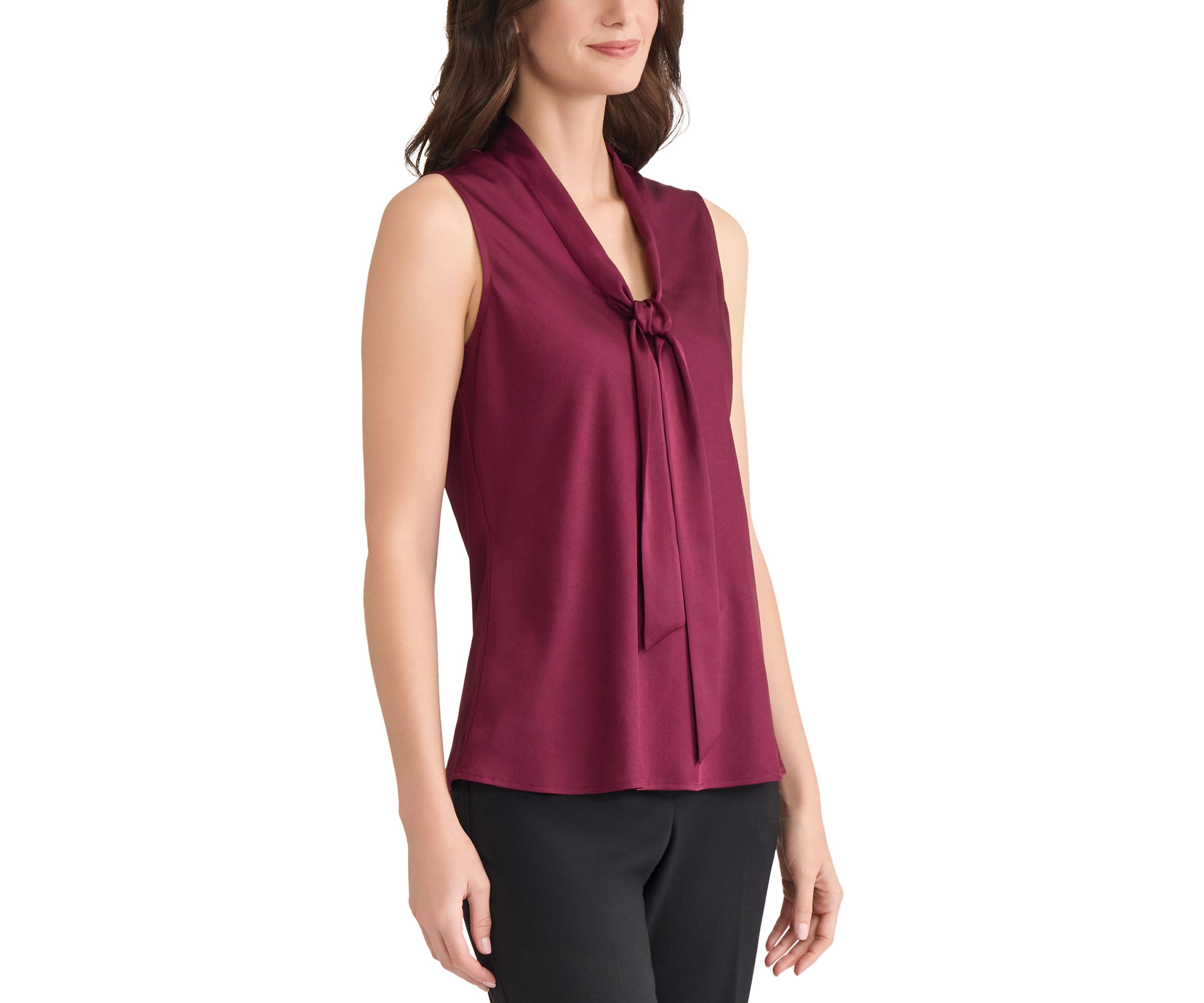 Womens Satin Sleeveless Tie Front Blouse 