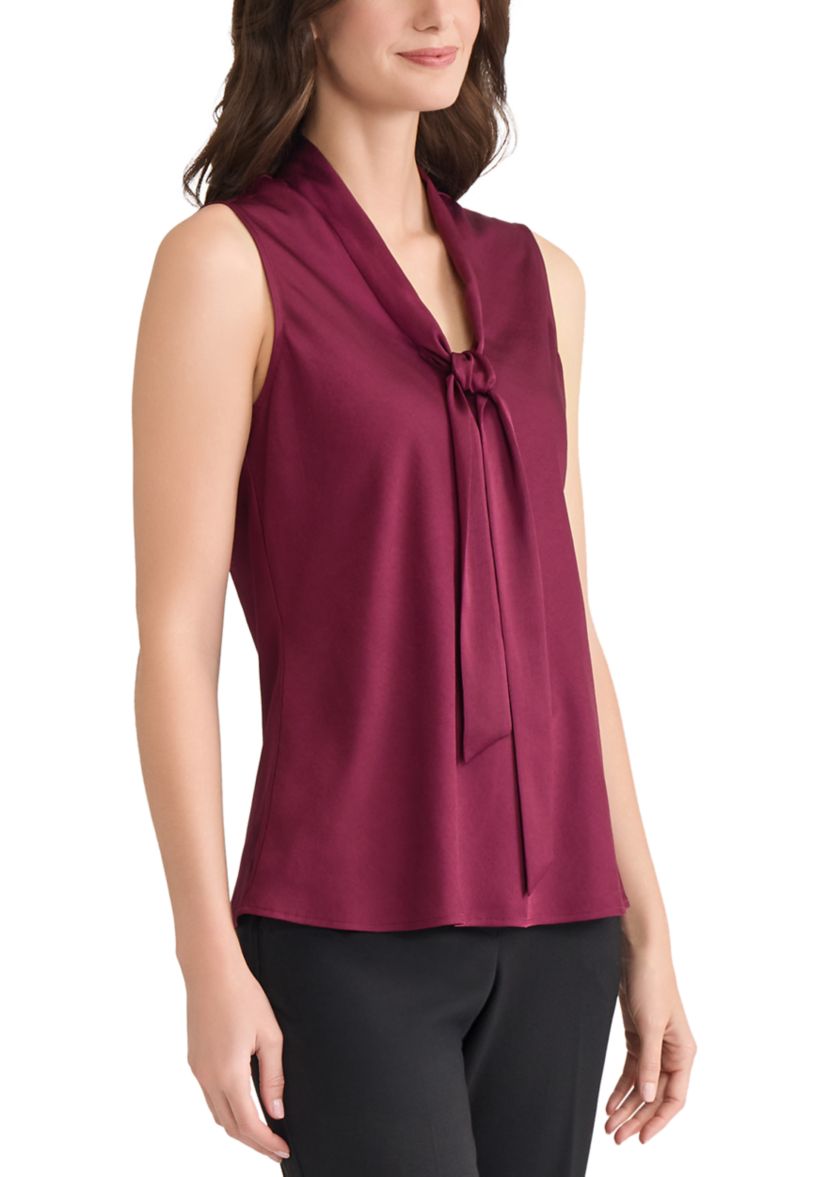 Womens Satin Sleeveless Tie Front Blouse 