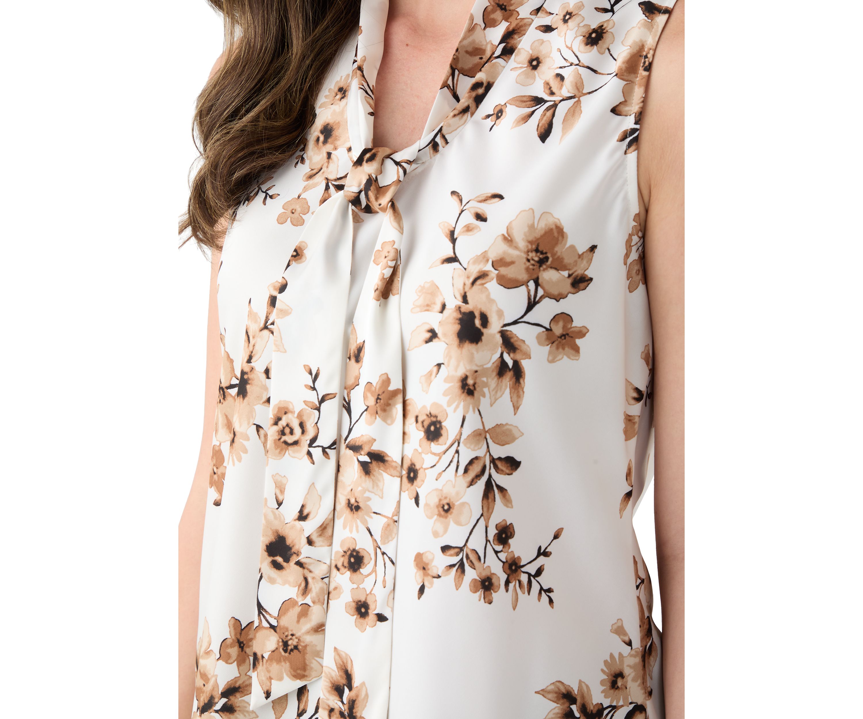 Womens Floral Print Satin Sleeveless Tie Front Blouse 