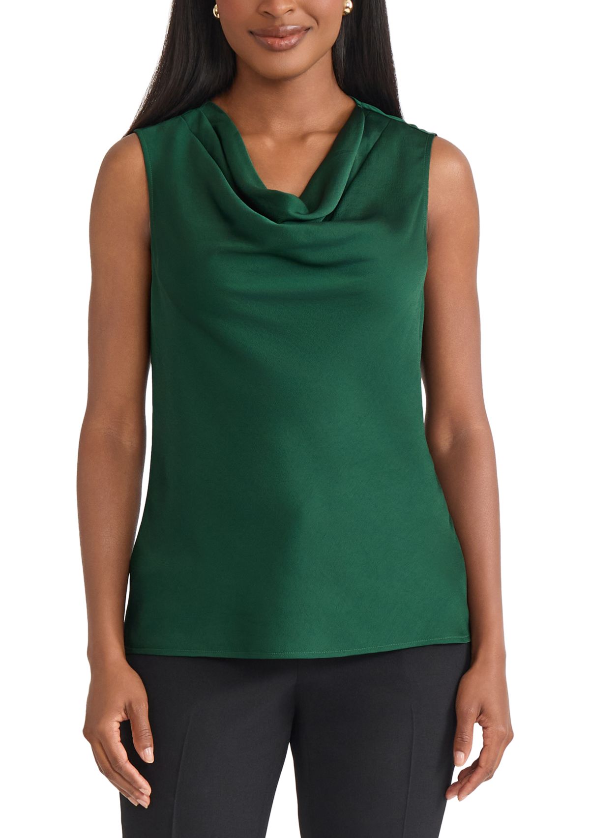 Womens Satin Sleeveless Drape Cowl Neck Blouse 