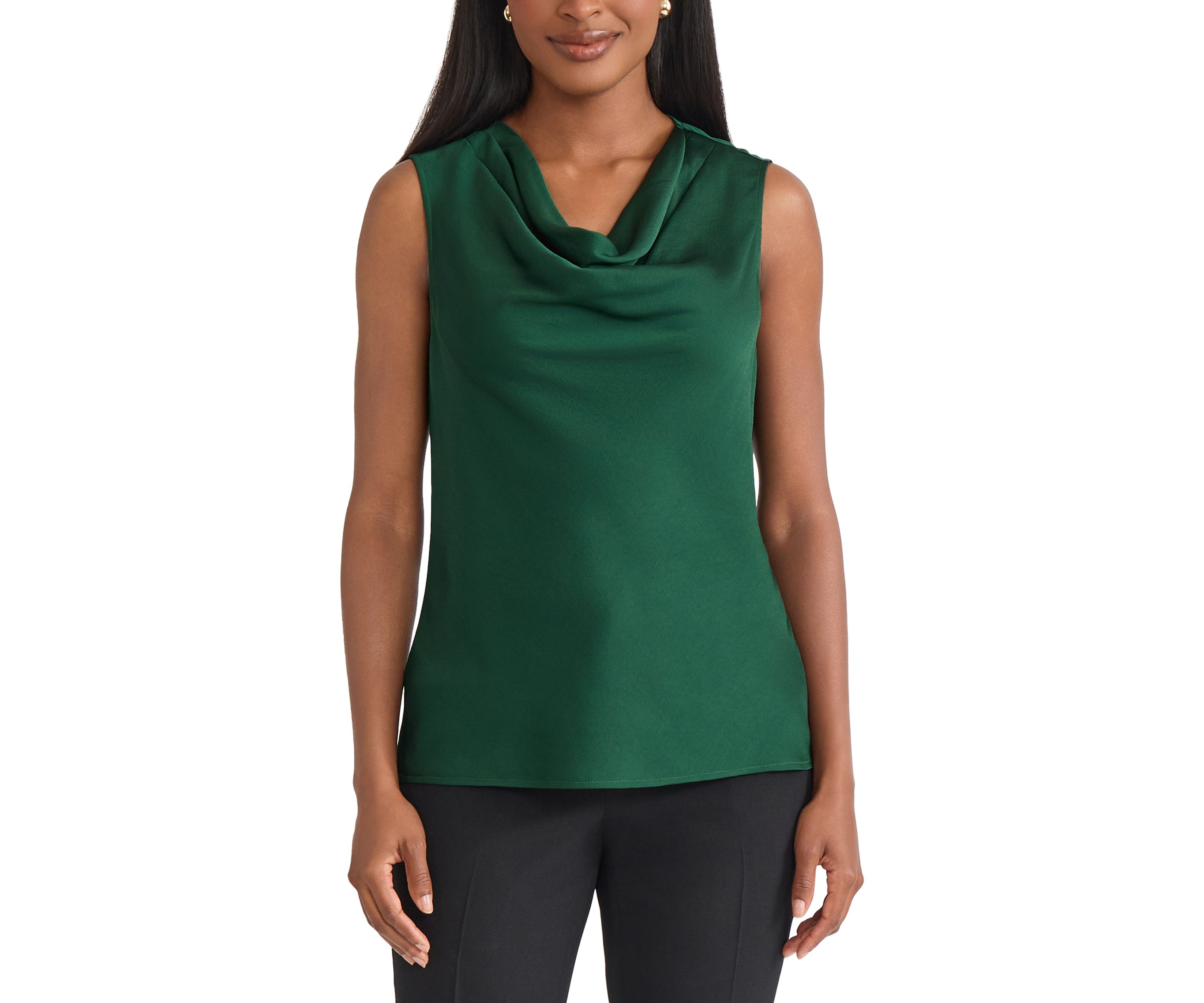 Womens Satin Sleeveless Drape Cowl Neck Blouse 