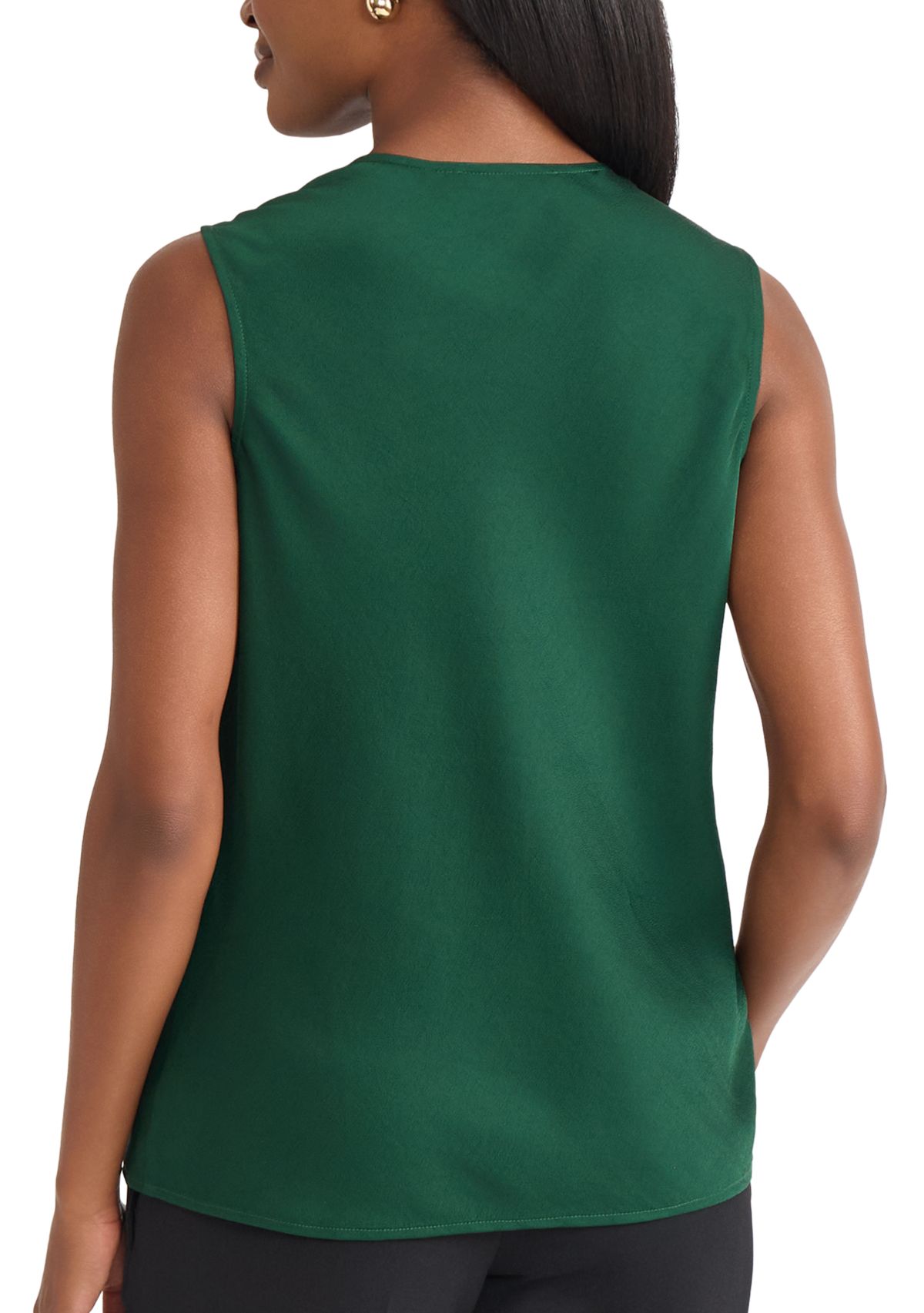 Womens Satin Sleeveless Drape Cowl Neck Blouse 