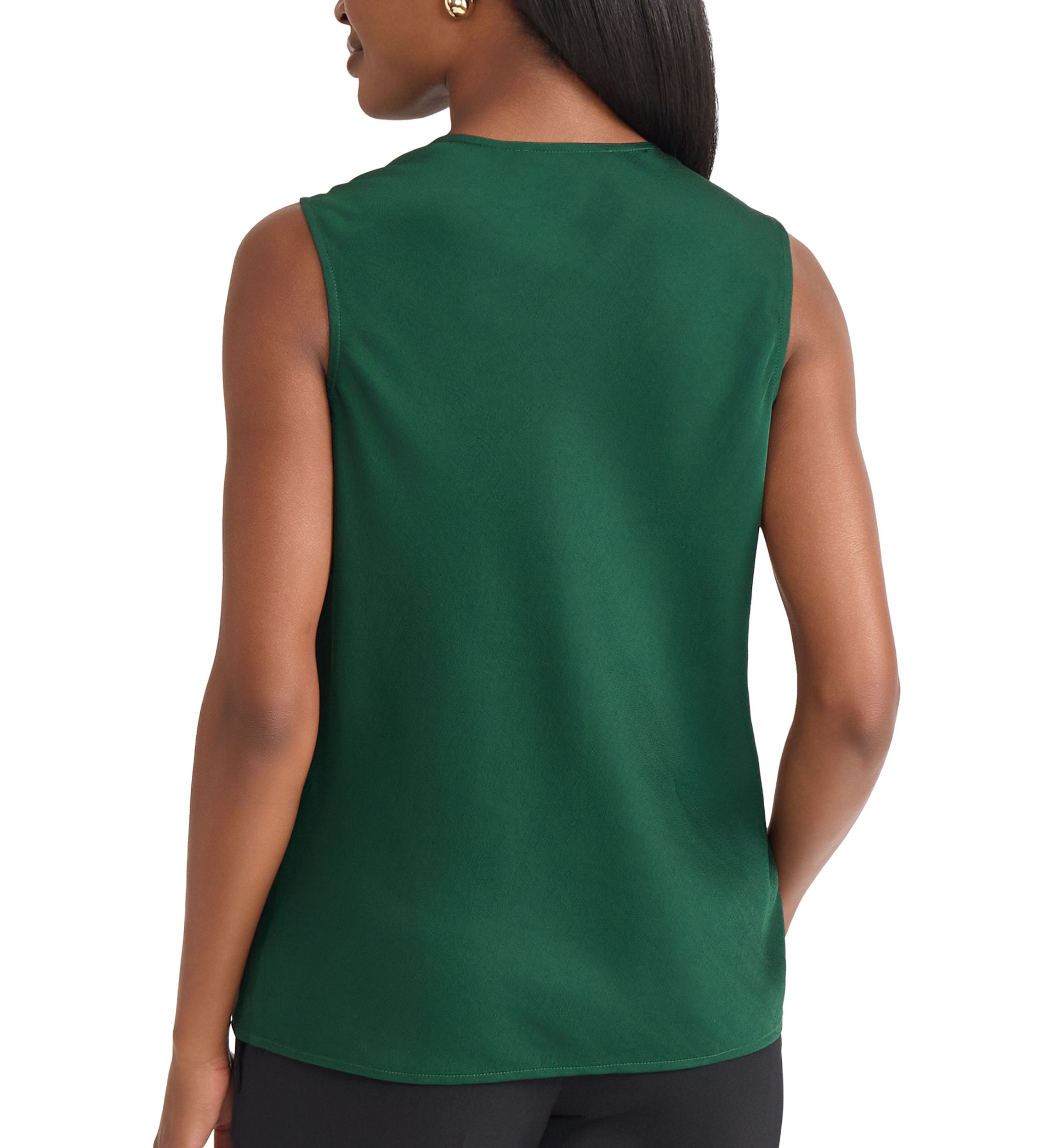 Womens Satin Sleeveless Drape Cowl Neck Blouse 