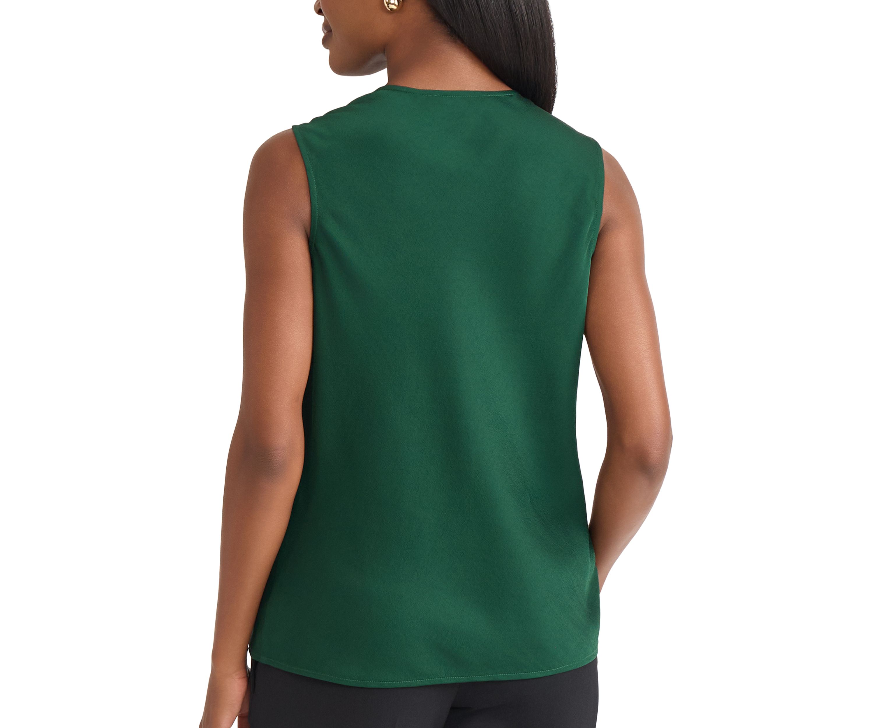Womens Satin Sleeveless Drape Cowl Neck Blouse 