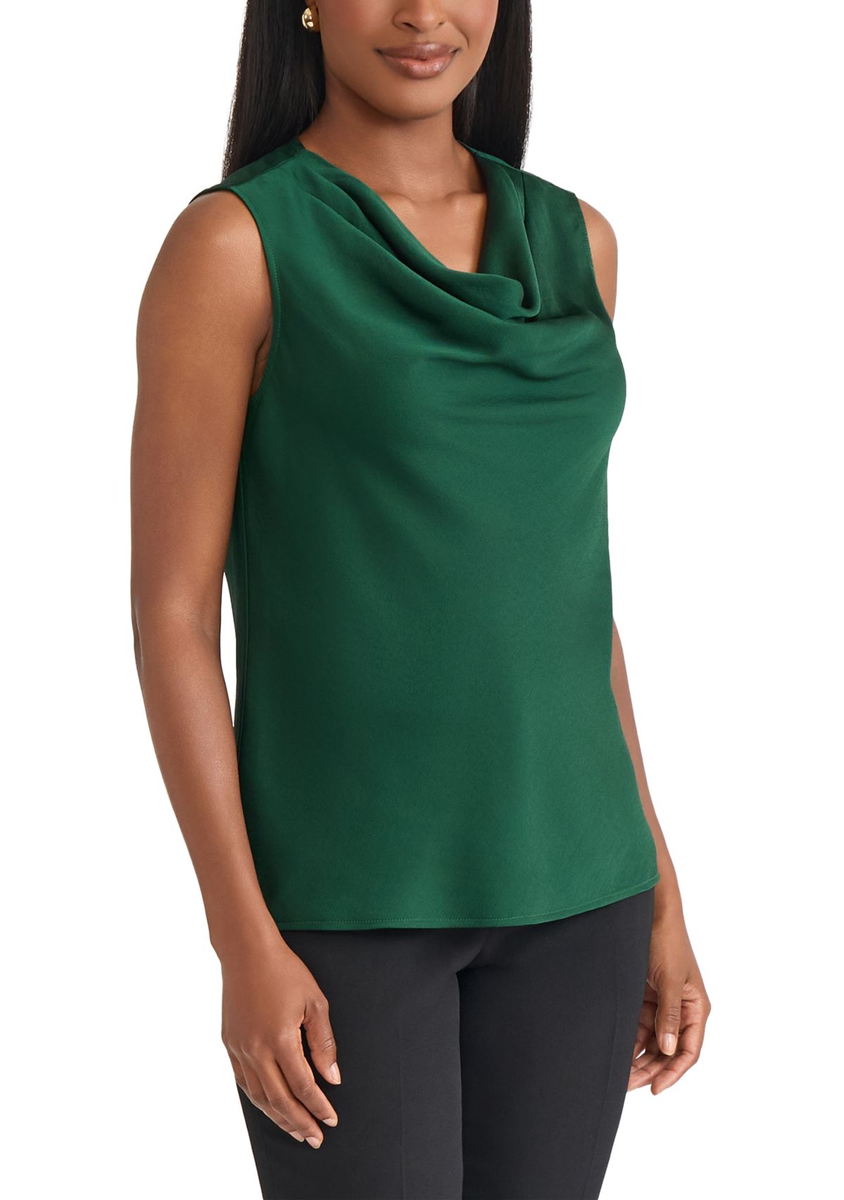 Womens Satin Sleeveless Drape Cowl Neck Blouse 