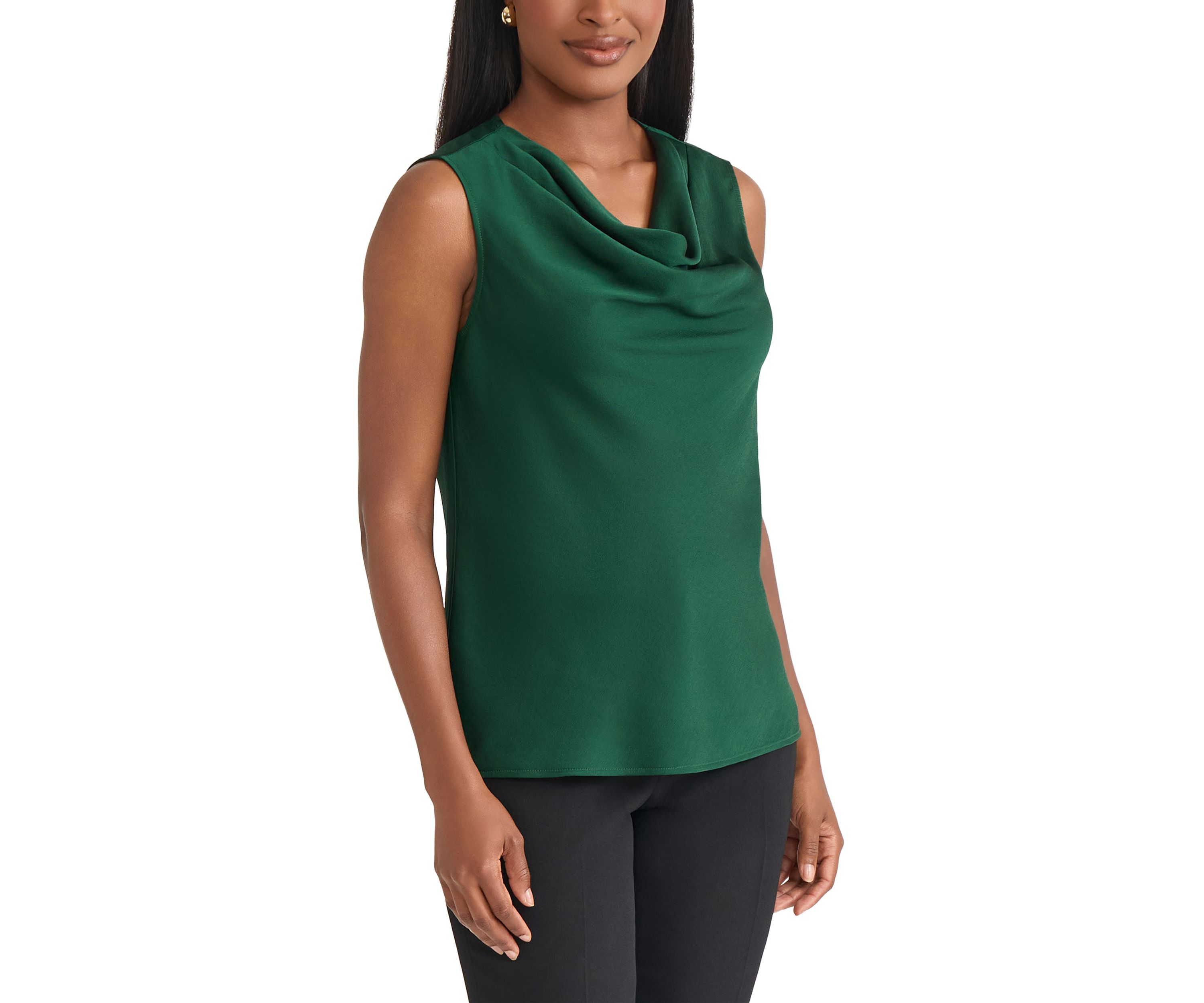 Womens Satin Sleeveless Drape Cowl Neck Blouse 