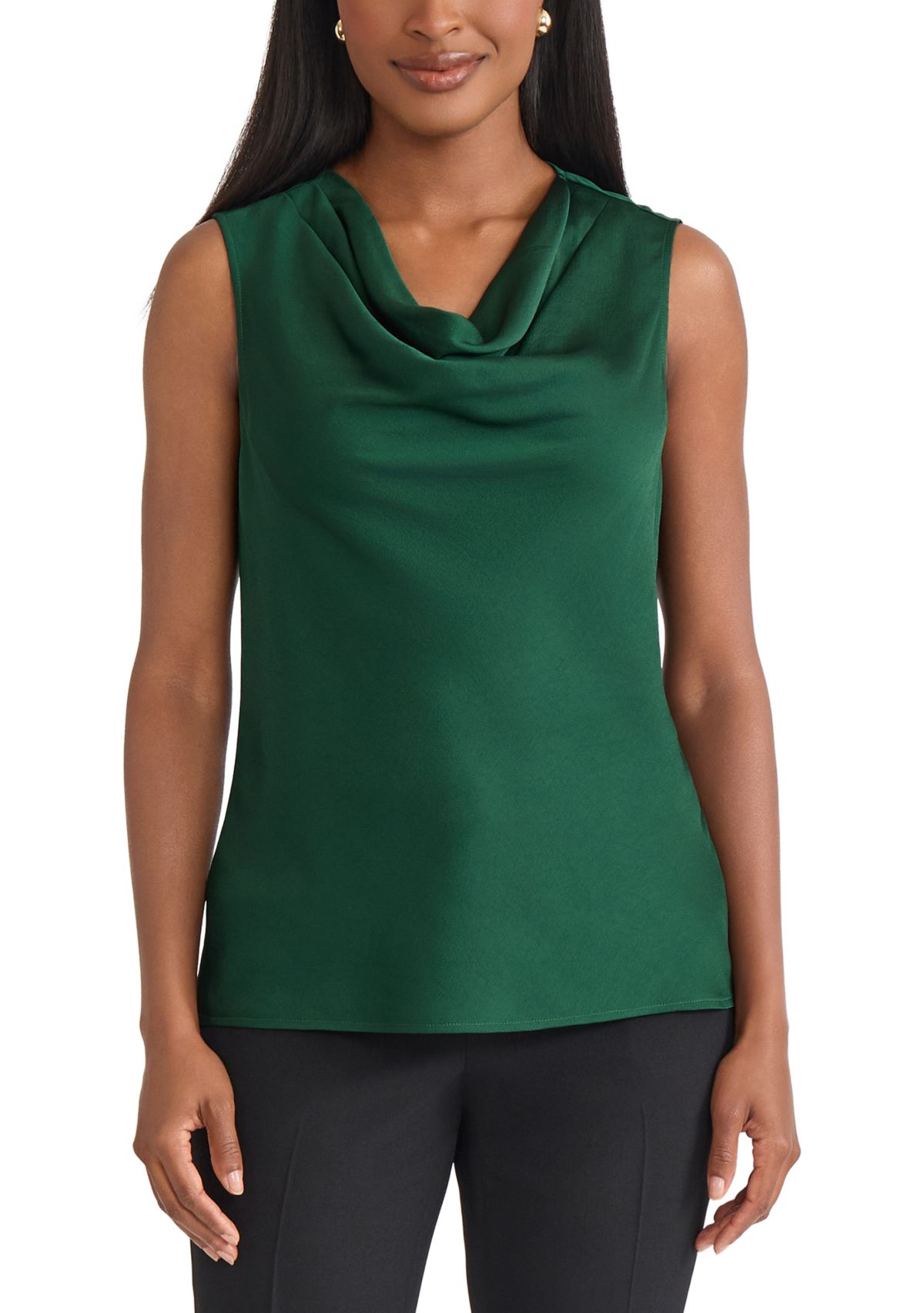 Petite Satin Sleeveless Drape Cowl Neck Blouse 