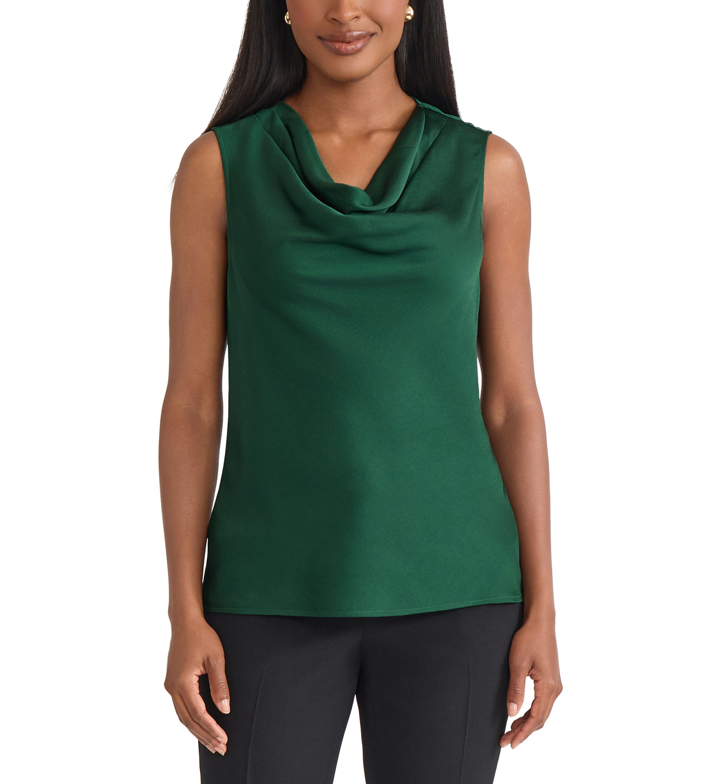 Petite Satin Sleeveless Drape Cowl Neck Blouse 