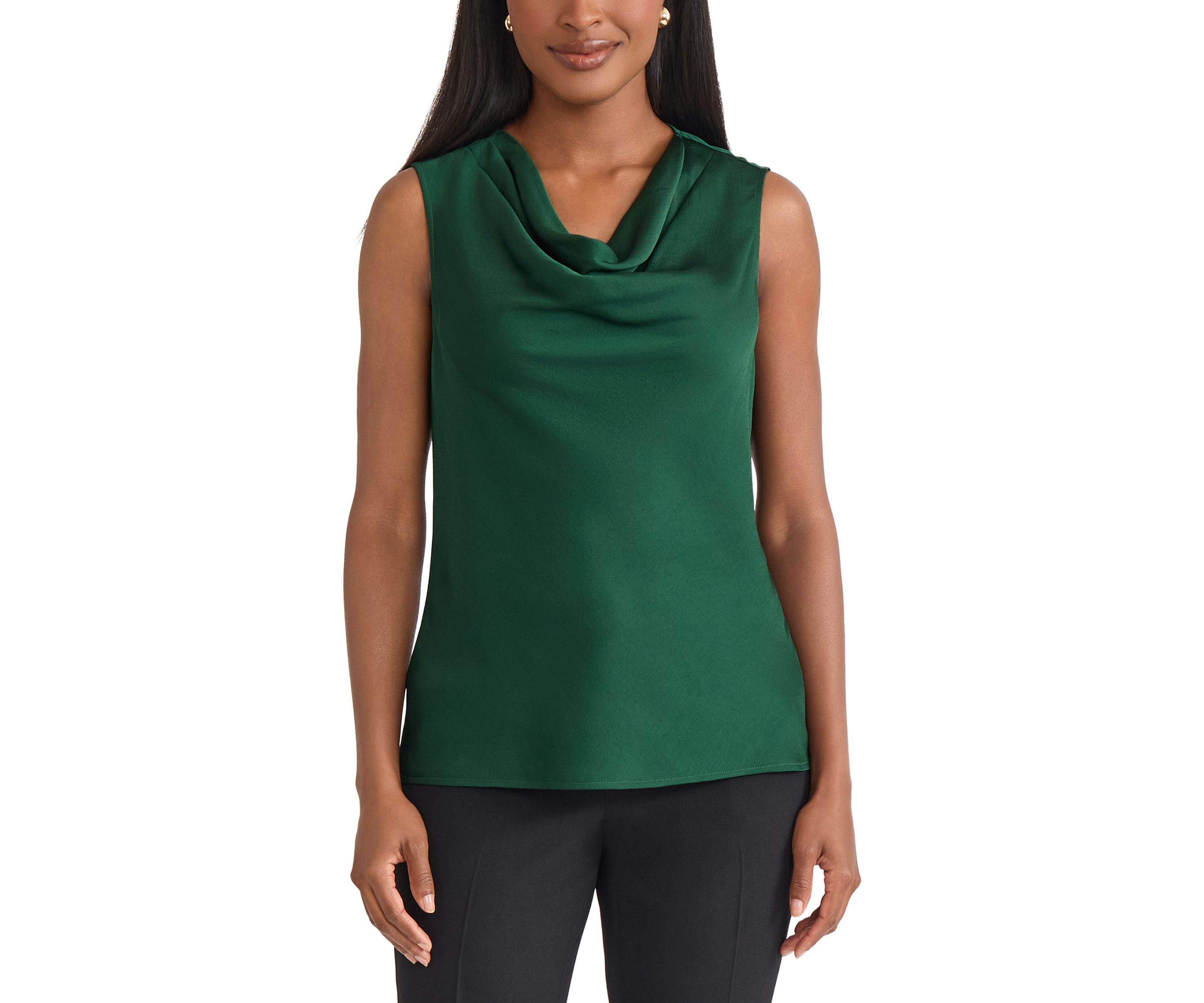 Petite Satin Sleeveless Drape Cowl Neck Blouse 