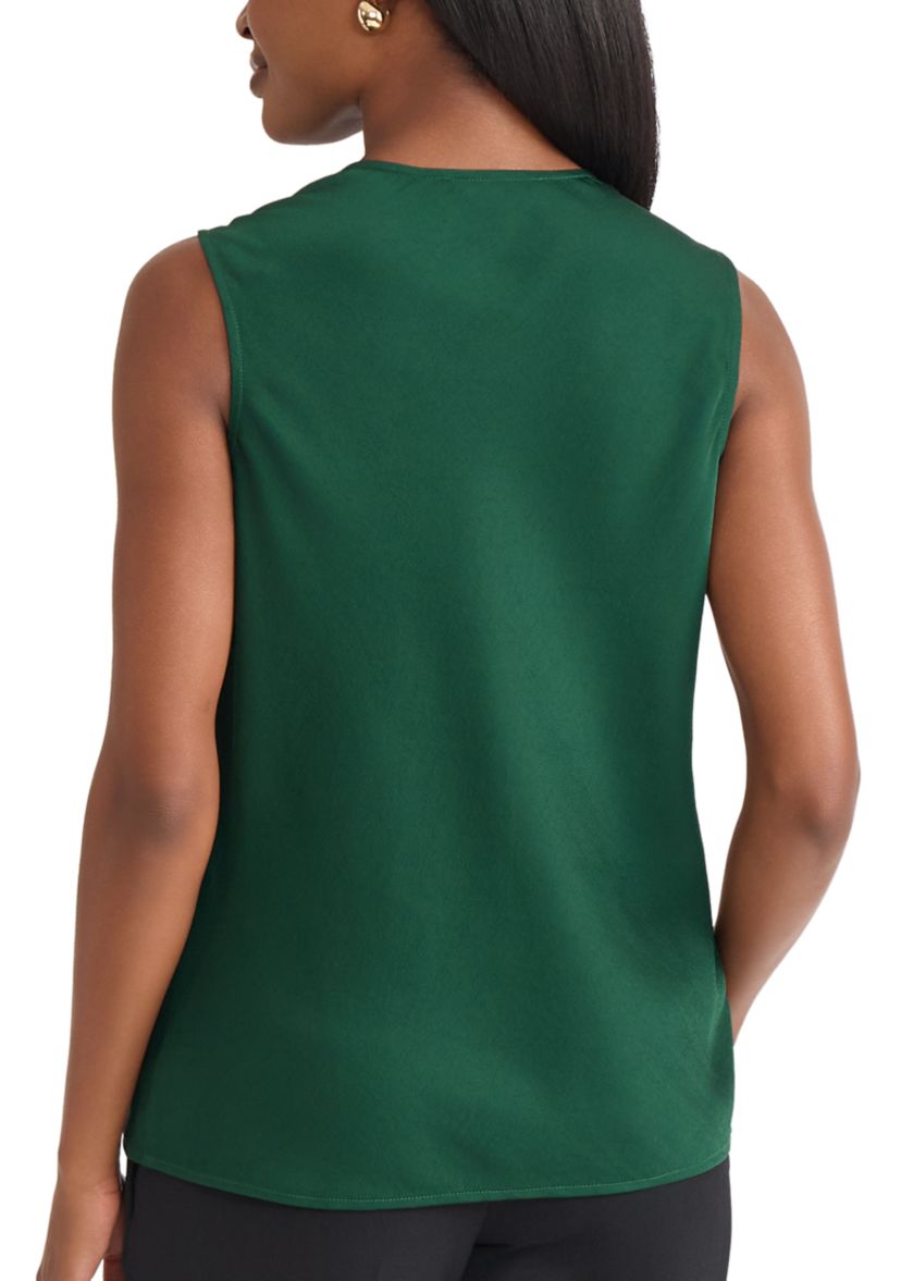 Petite Satin Sleeveless Drape Cowl Neck Blouse 