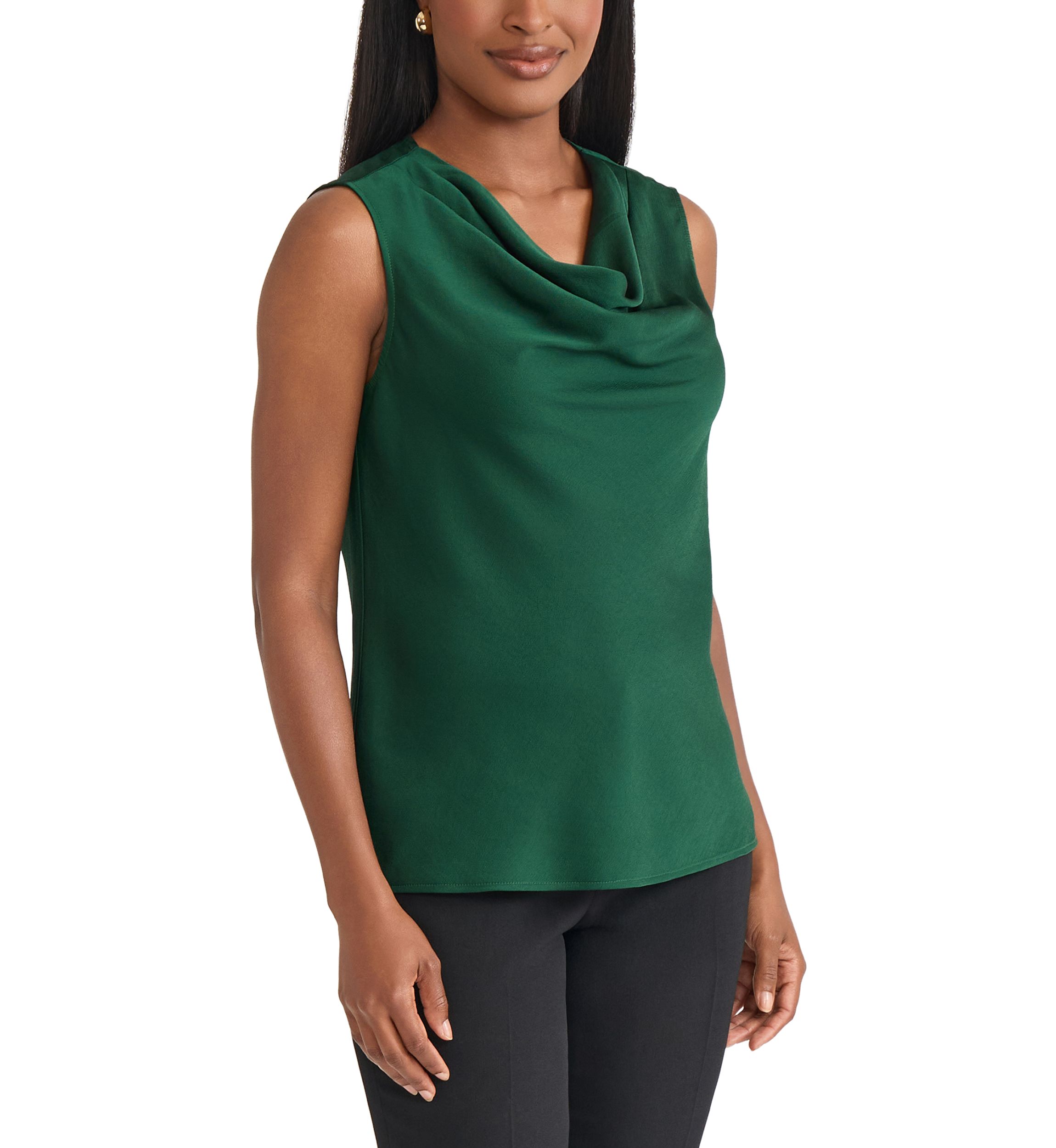 Petite Satin Sleeveless Drape Cowl Neck Blouse 