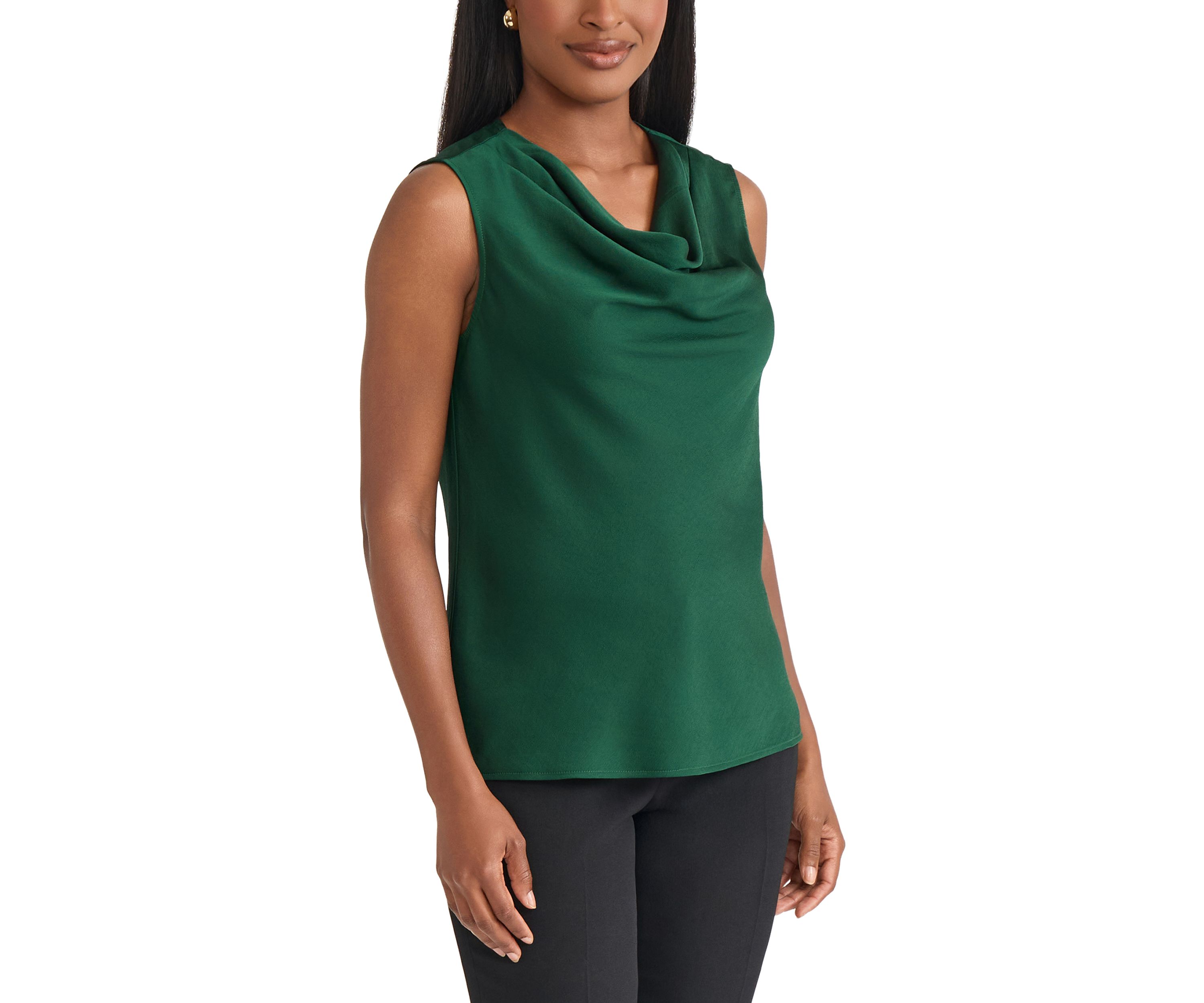Petite Satin Sleeveless Drape Cowl Neck Blouse 