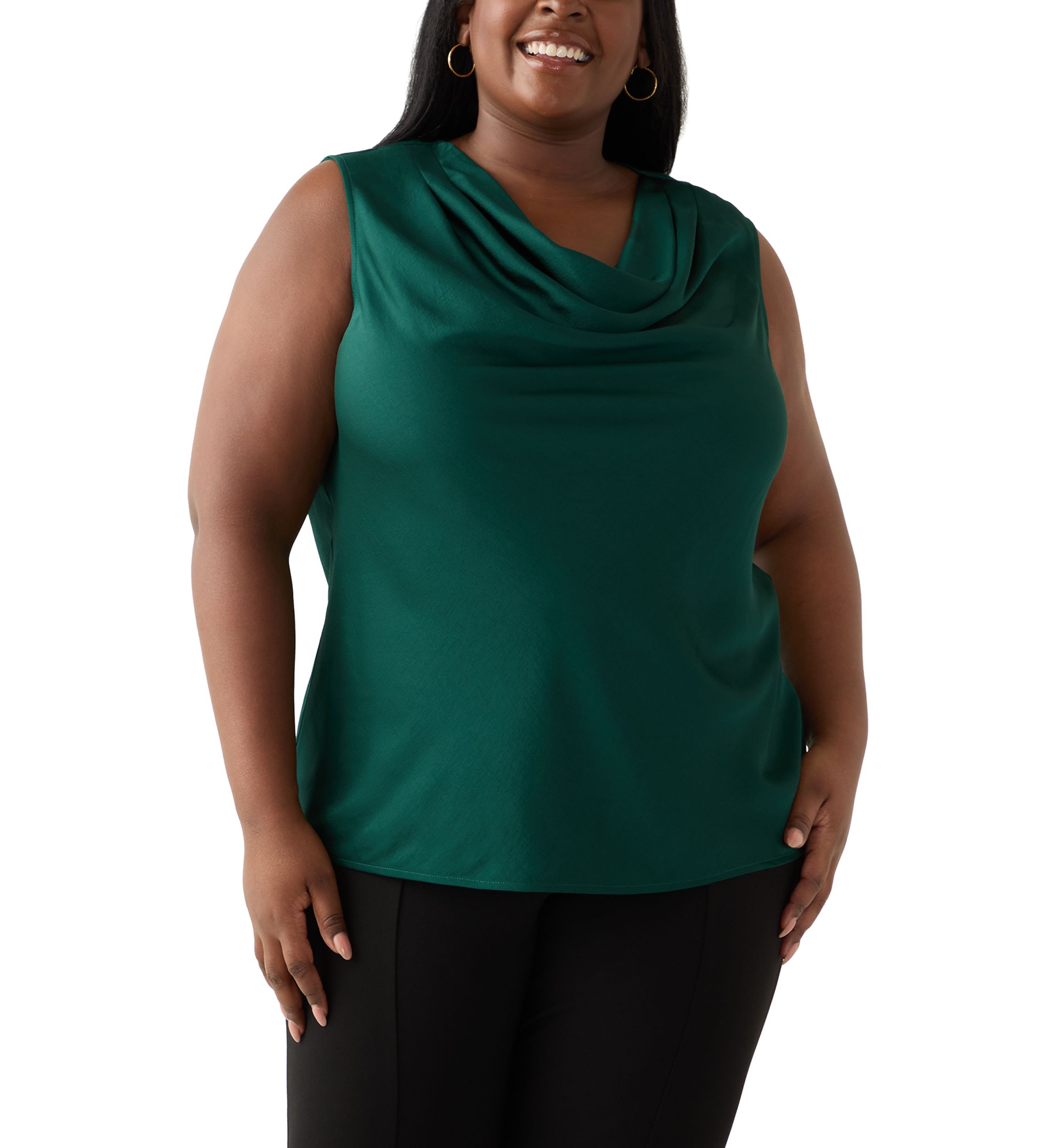 Plus Size Satin Sleeveless Drape Neck Blouse 