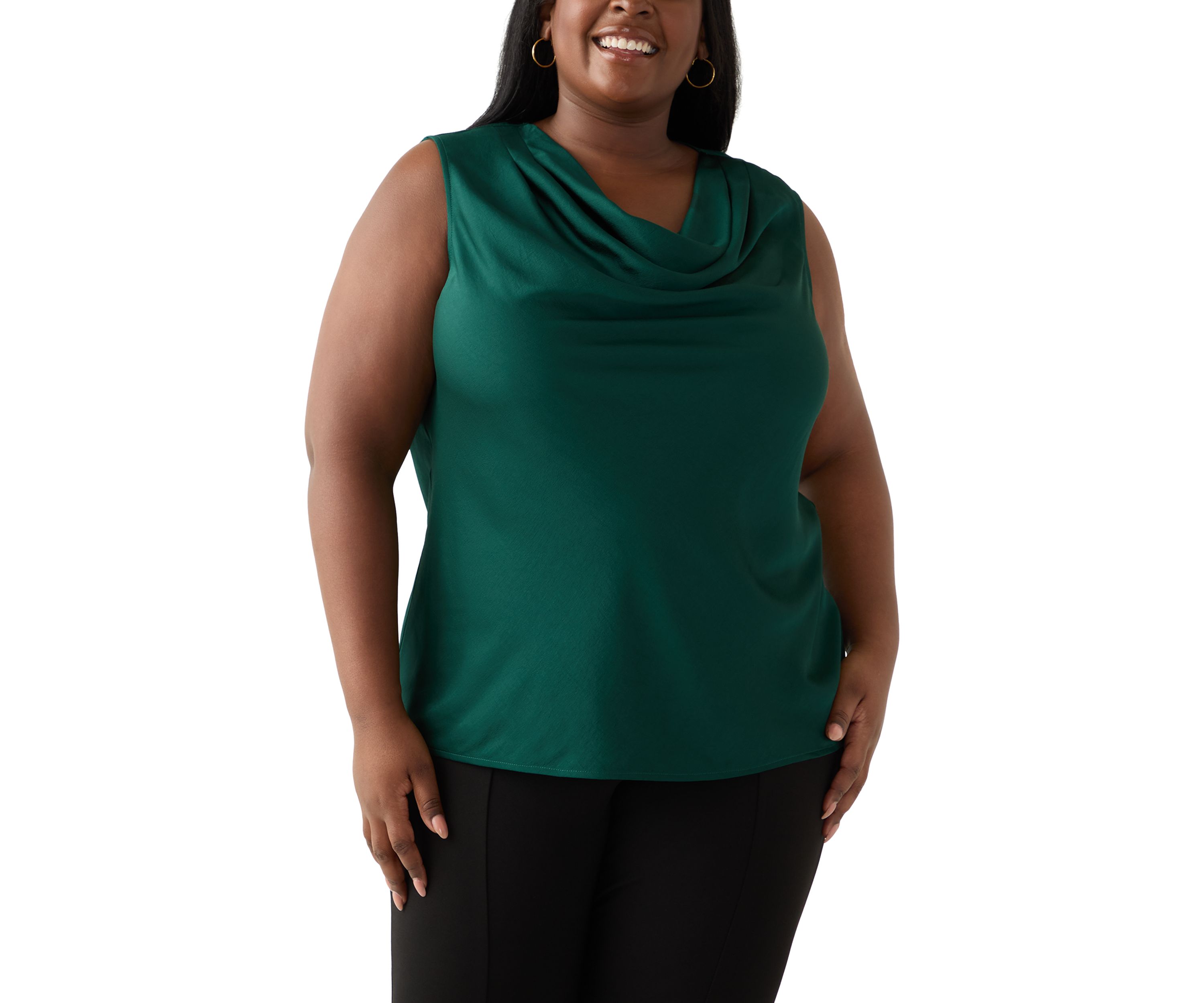Plus Size Satin Sleeveless Drape Neck Blouse 