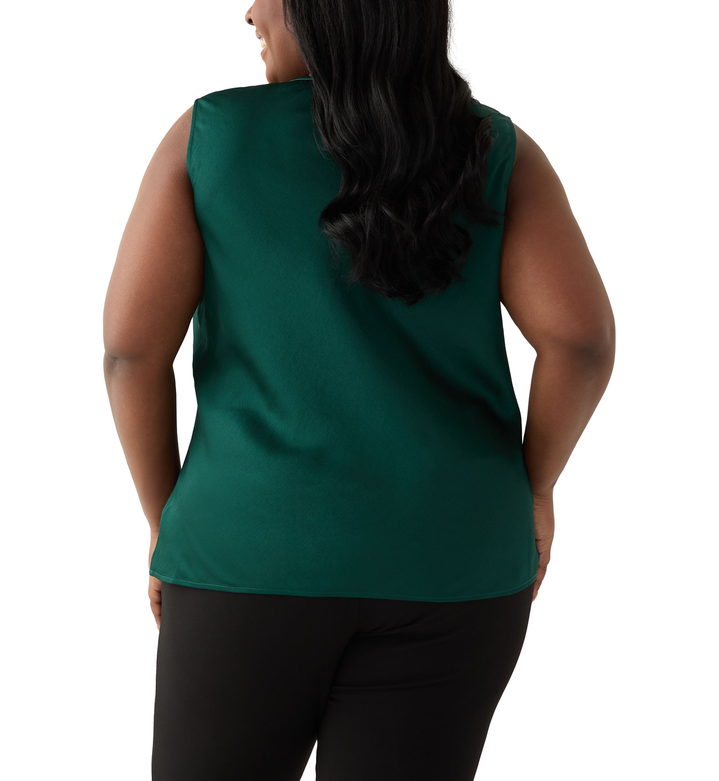 Plus Size Satin Sleeveless Drape Neck Blouse 