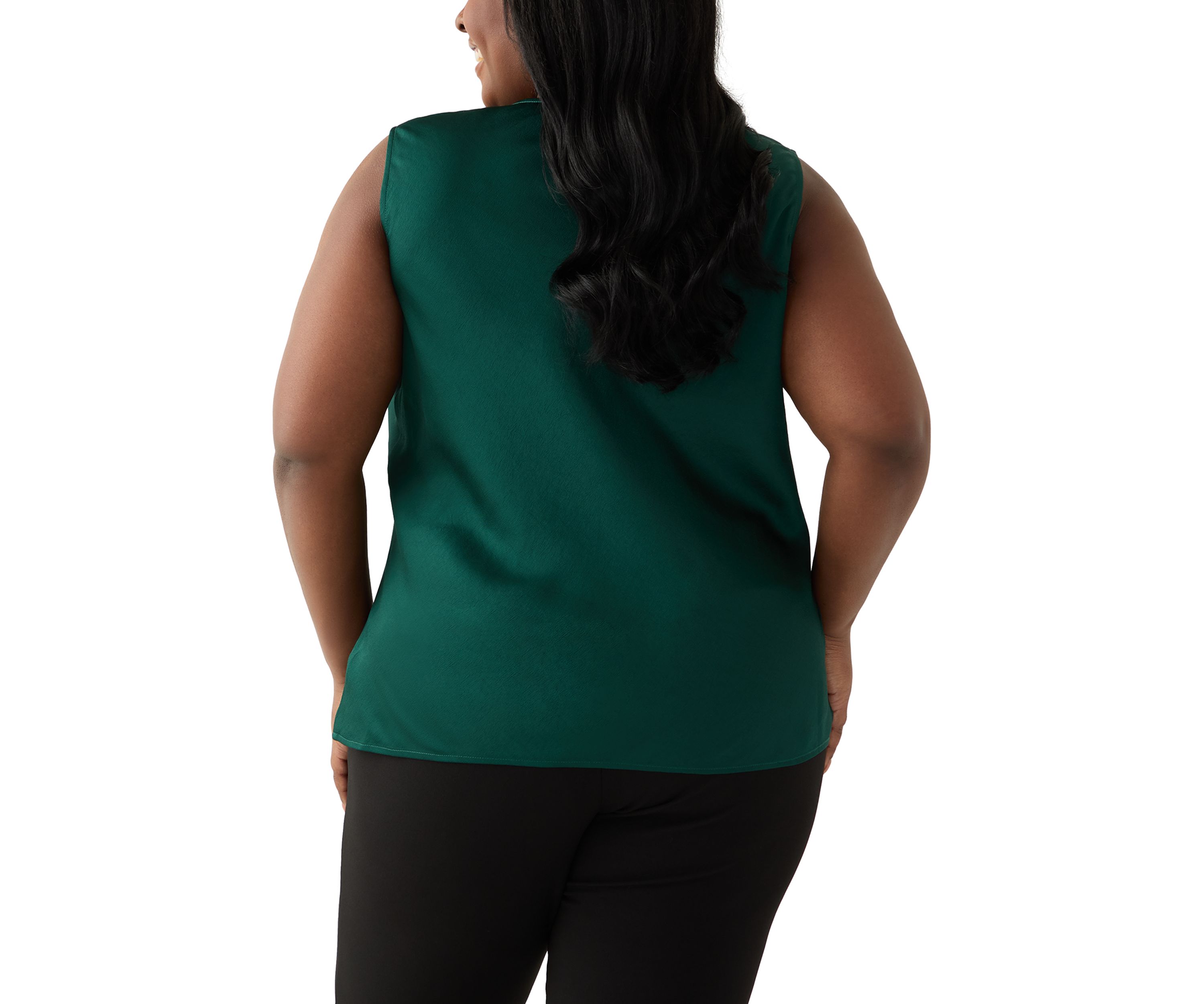 Plus Size Satin Sleeveless Drape Neck Blouse 