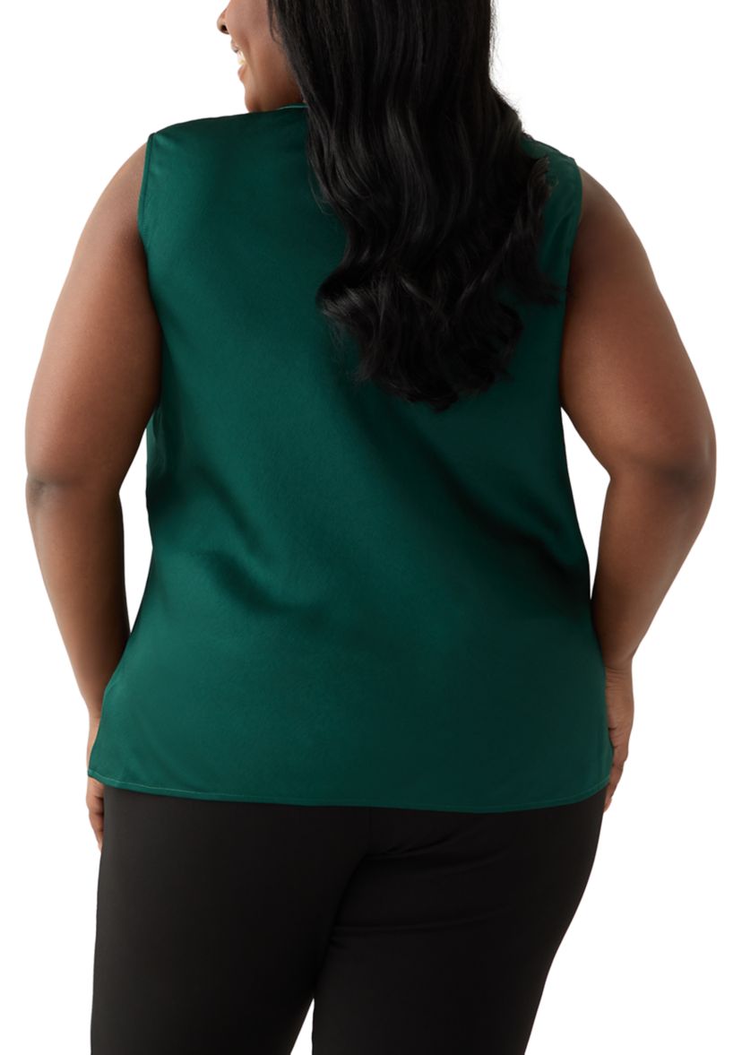 Plus Size Satin Sleeveless Drape Neck Blouse 