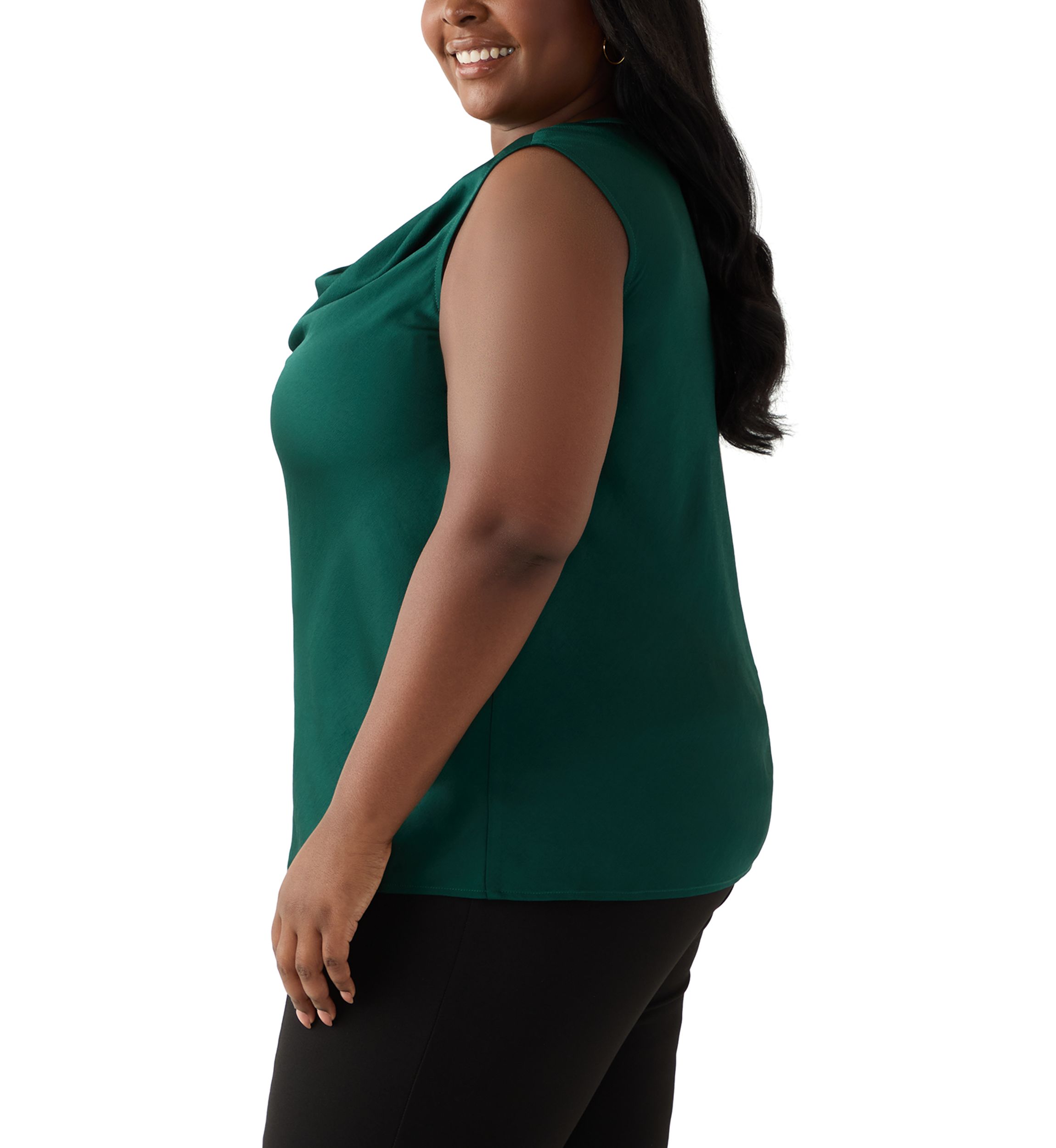 Plus Size Satin Sleeveless Drape Neck Blouse 
