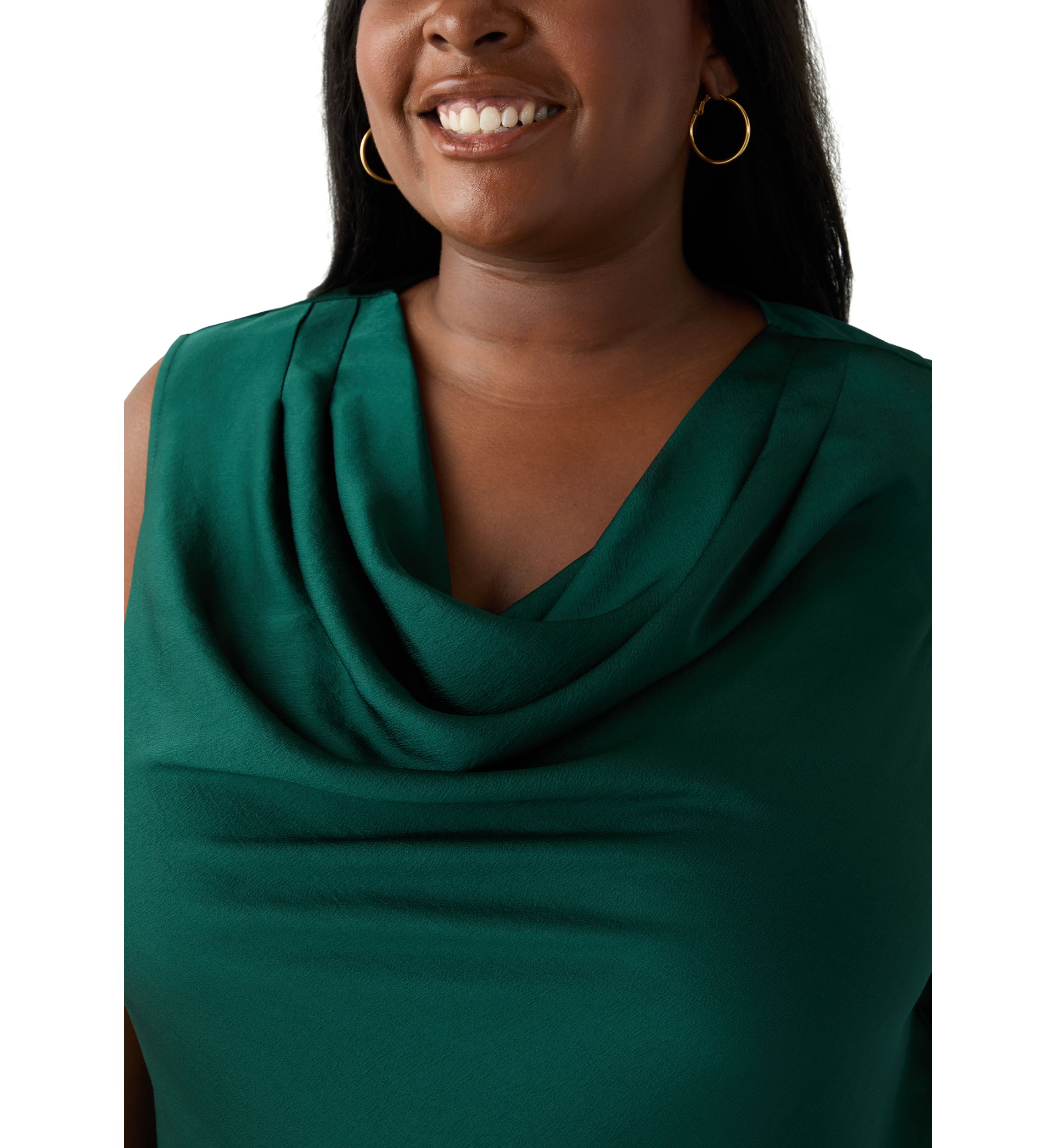Plus Size Satin Sleeveless Drape Neck Blouse 