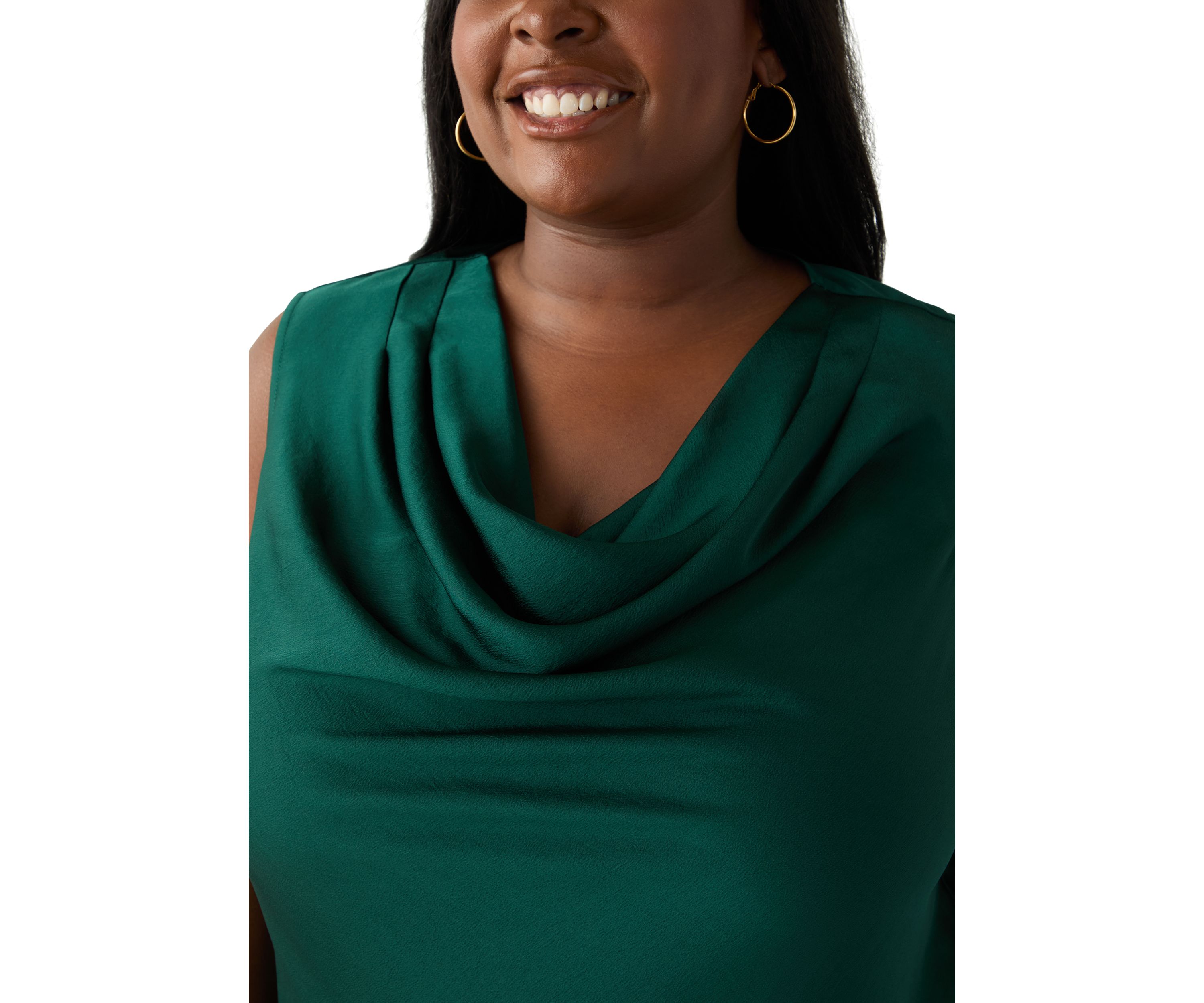 Plus Size Satin Sleeveless Drape Neck Blouse 