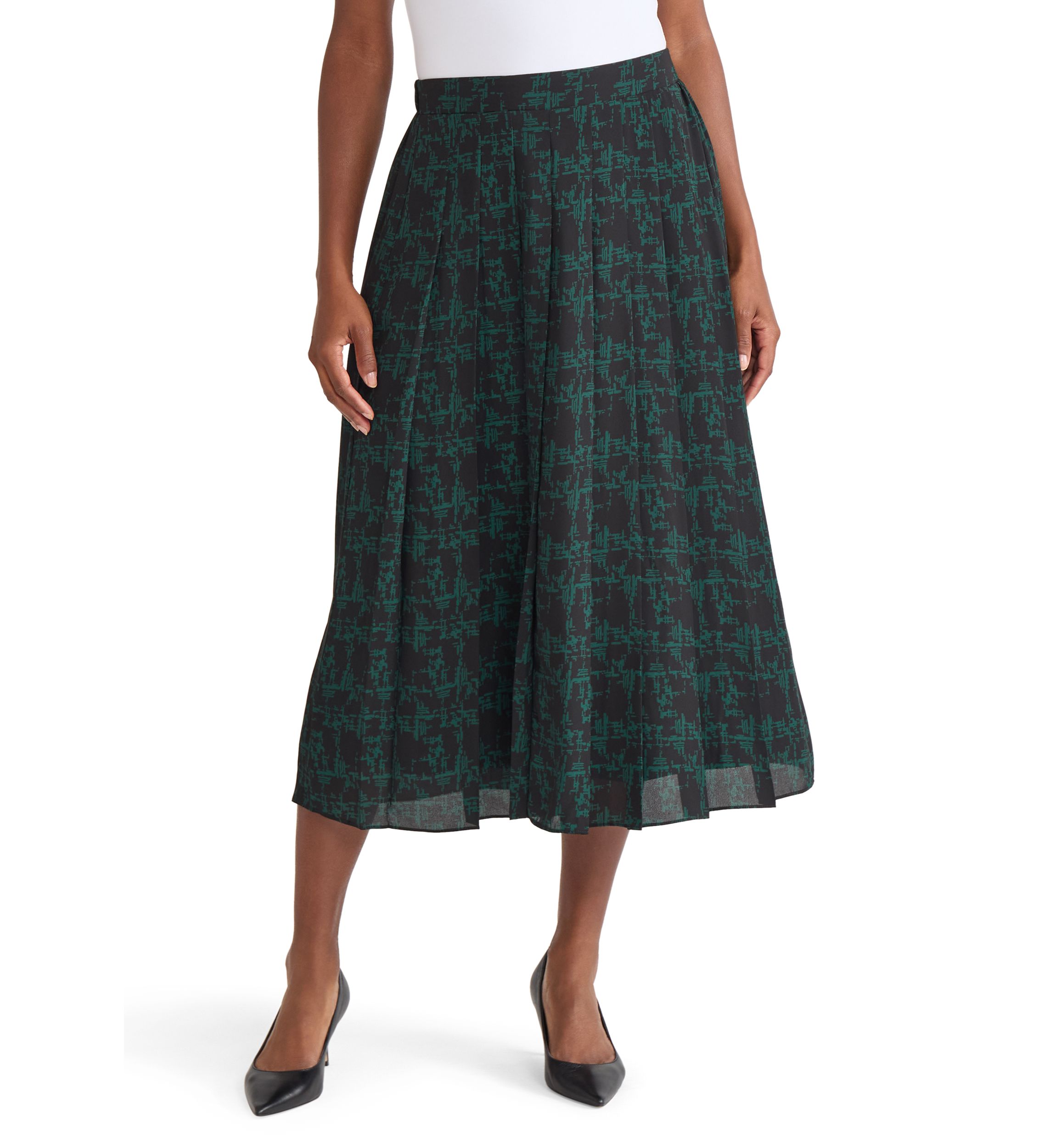 Womens Texture Print Pull On Pleated Skirt 