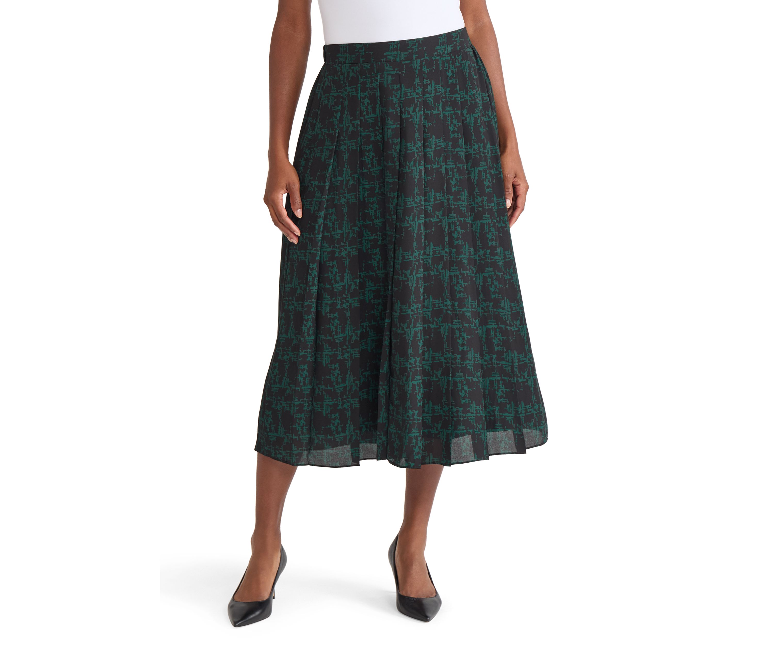 Womens Texture Print Pull On Pleated Skirt 