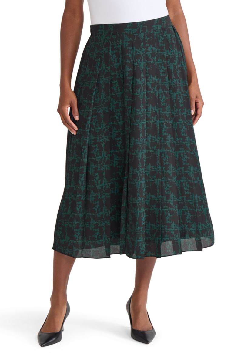 Womens Texture Print Pull On Pleated Skirt 
