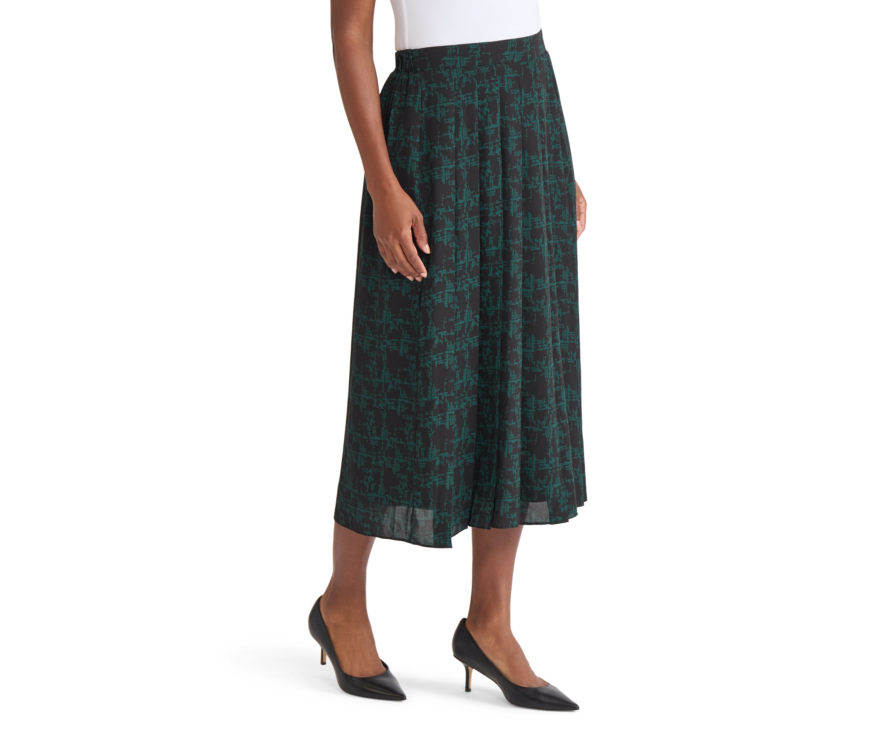 Womens Texture Print Pull On Pleated Skirt 