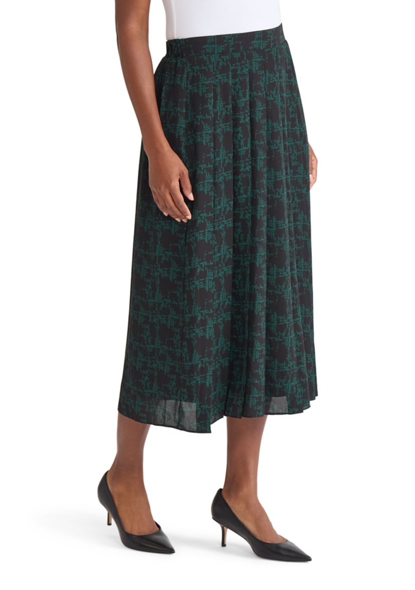 Womens Texture Print Pull On Pleated Skirt 