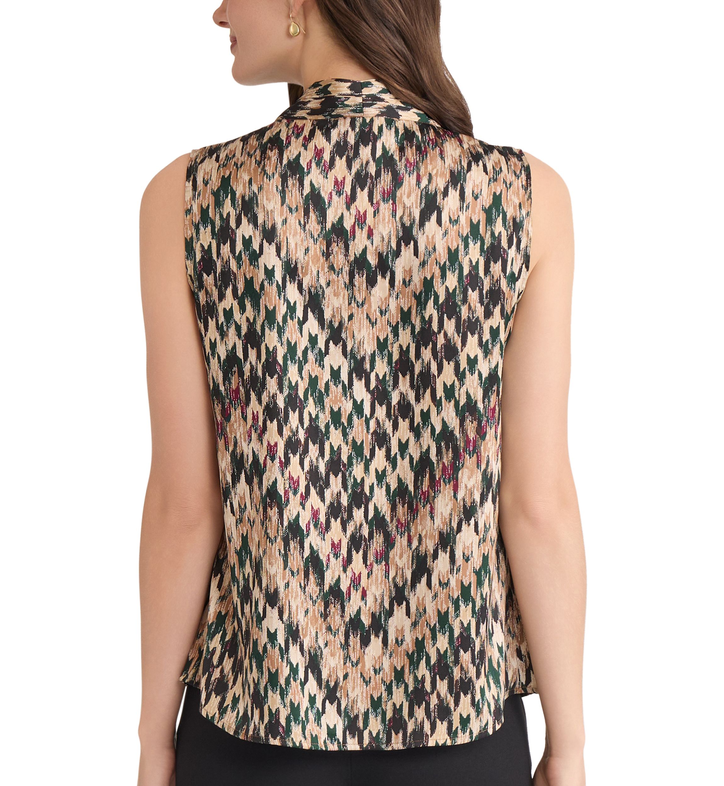 Womens Houndstooth Print Sleeveless V-Neck Blouse 