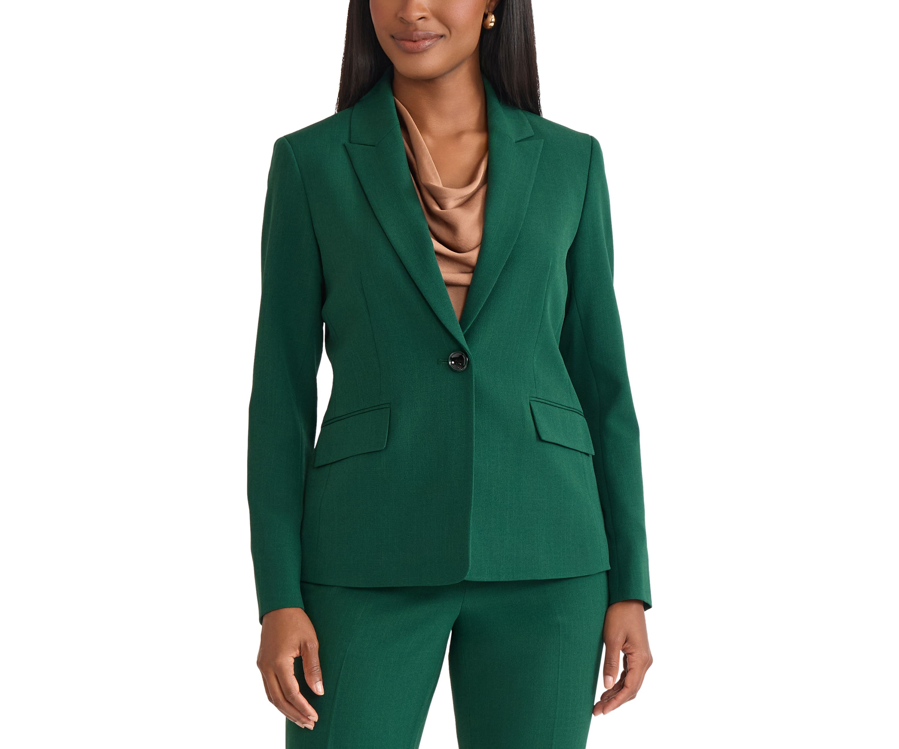 Womens Stretch Crepe One Button Peak Lapel Jacket 