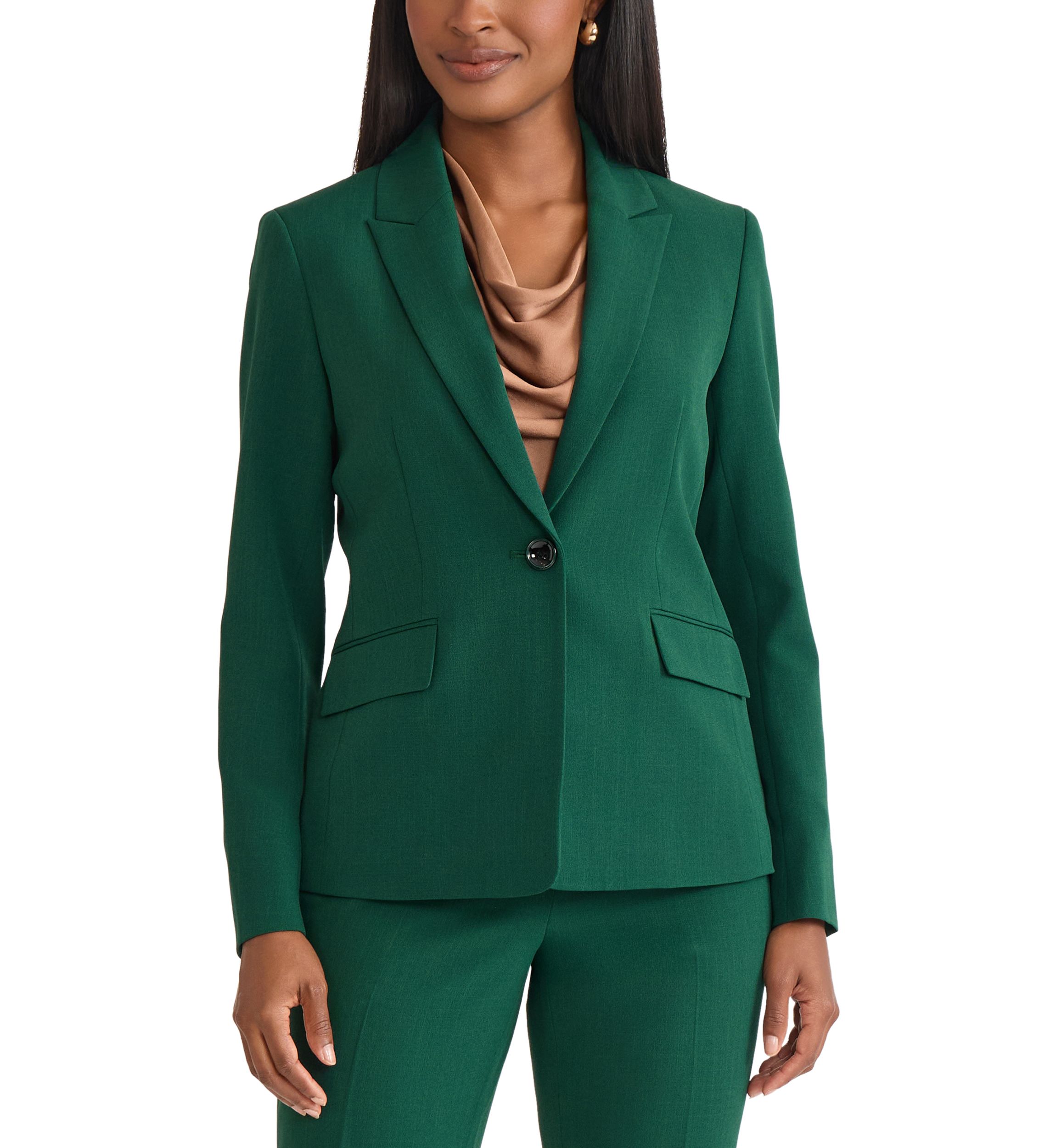 Petite Stretch Crepe One Button Peak Lapel Jacket 