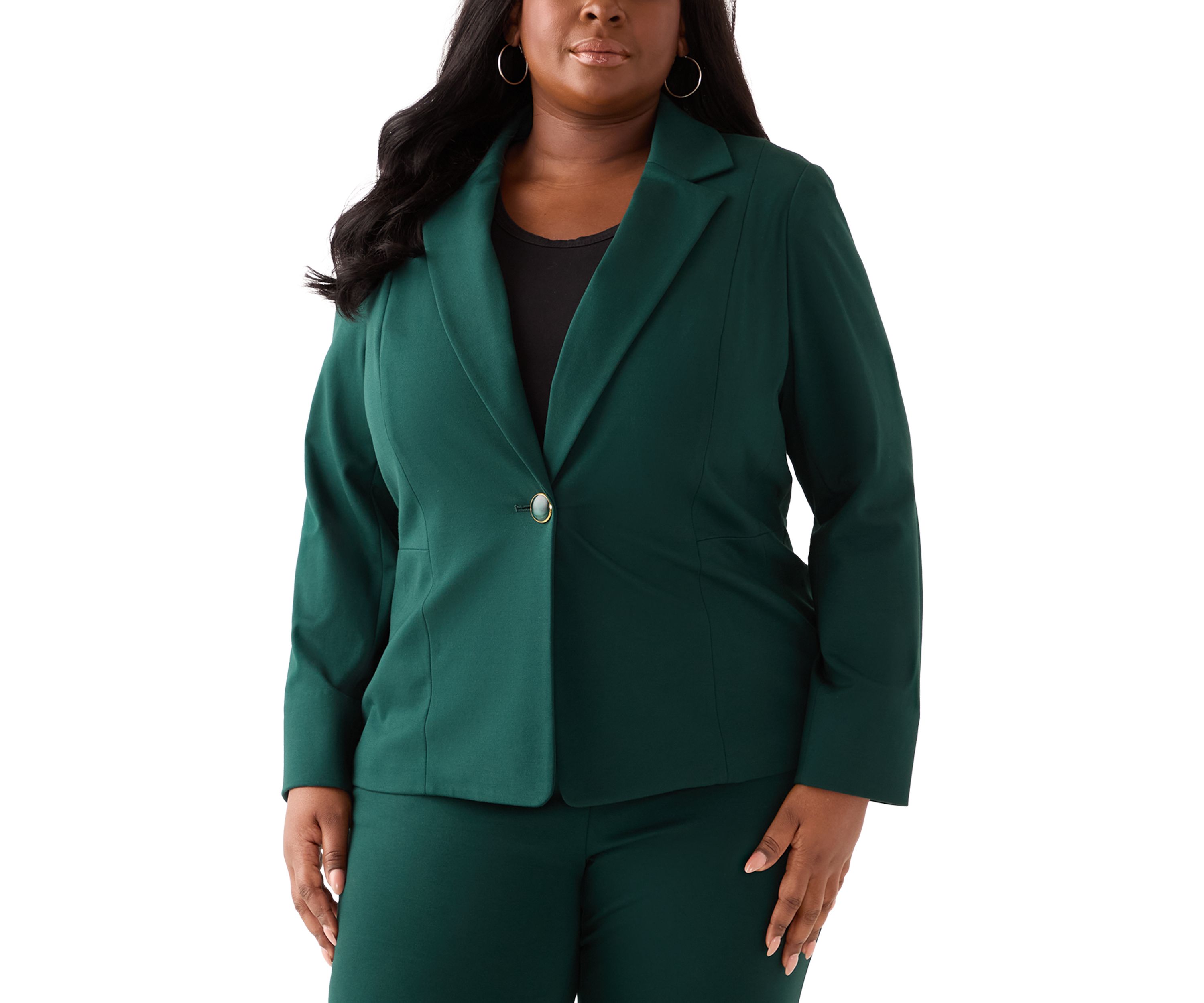 Plus Size Compression One Button Seamed Jacket