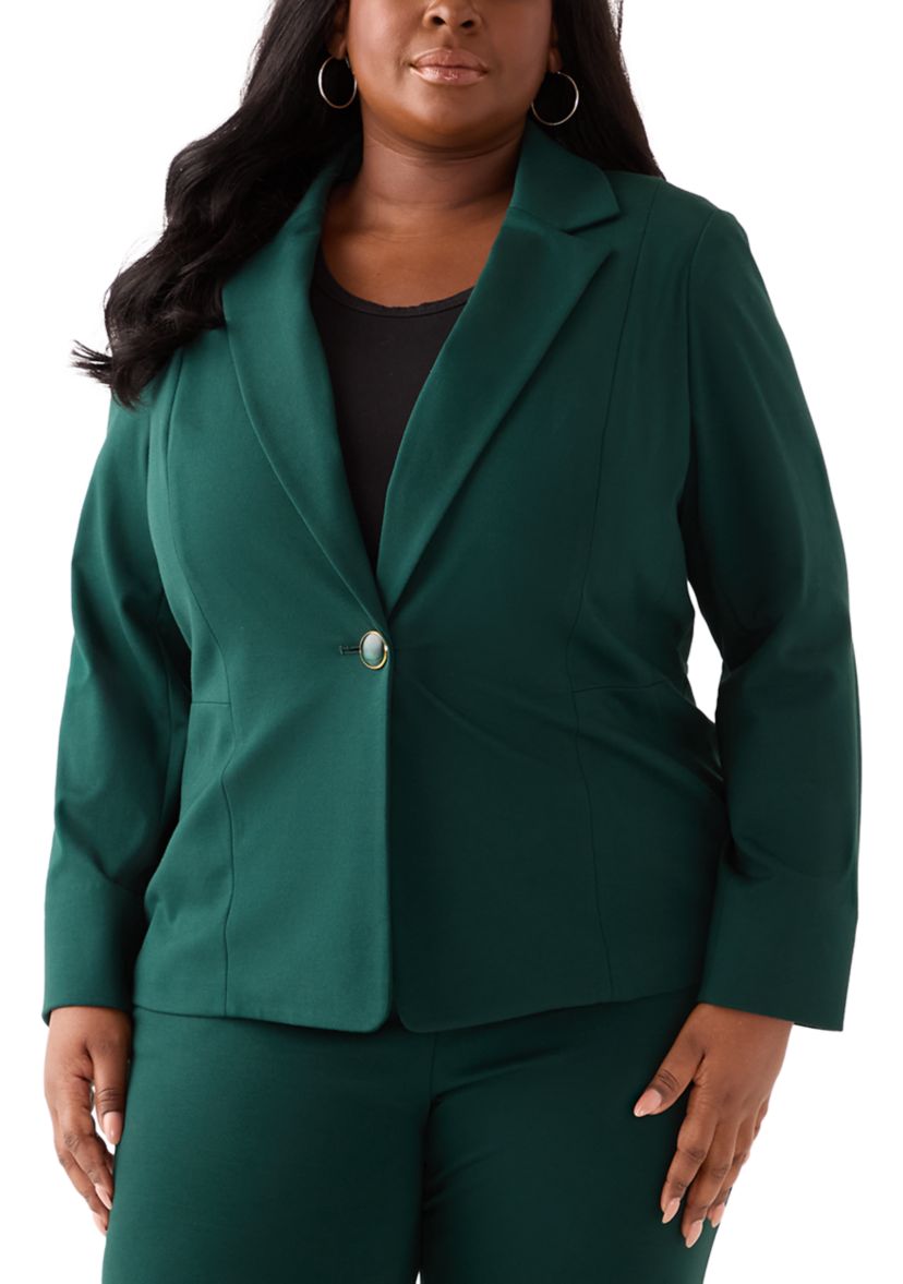 Plus Size Compression One Button Seamed Jacket