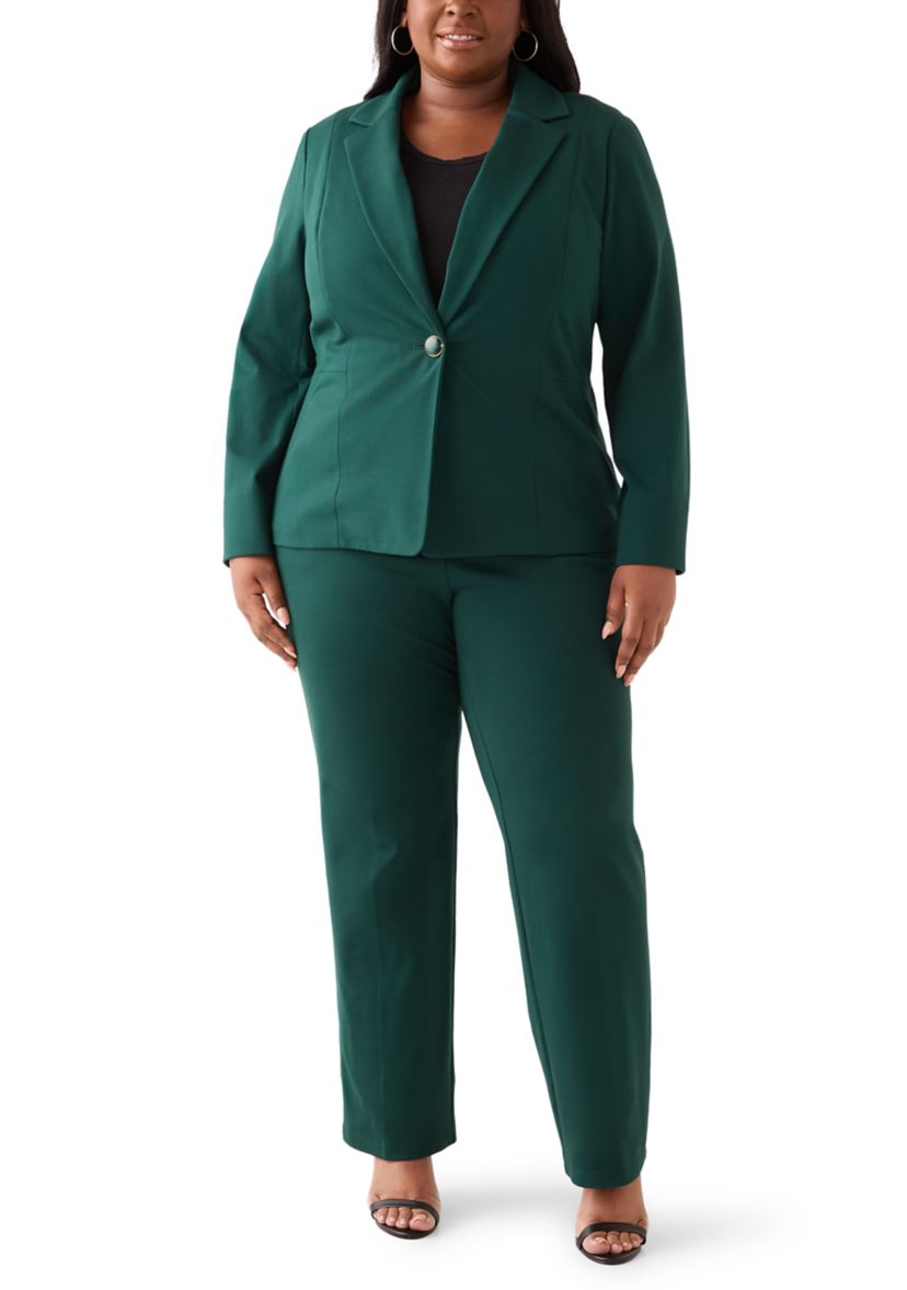 Plus Size Compression One Button Seamed Jacket