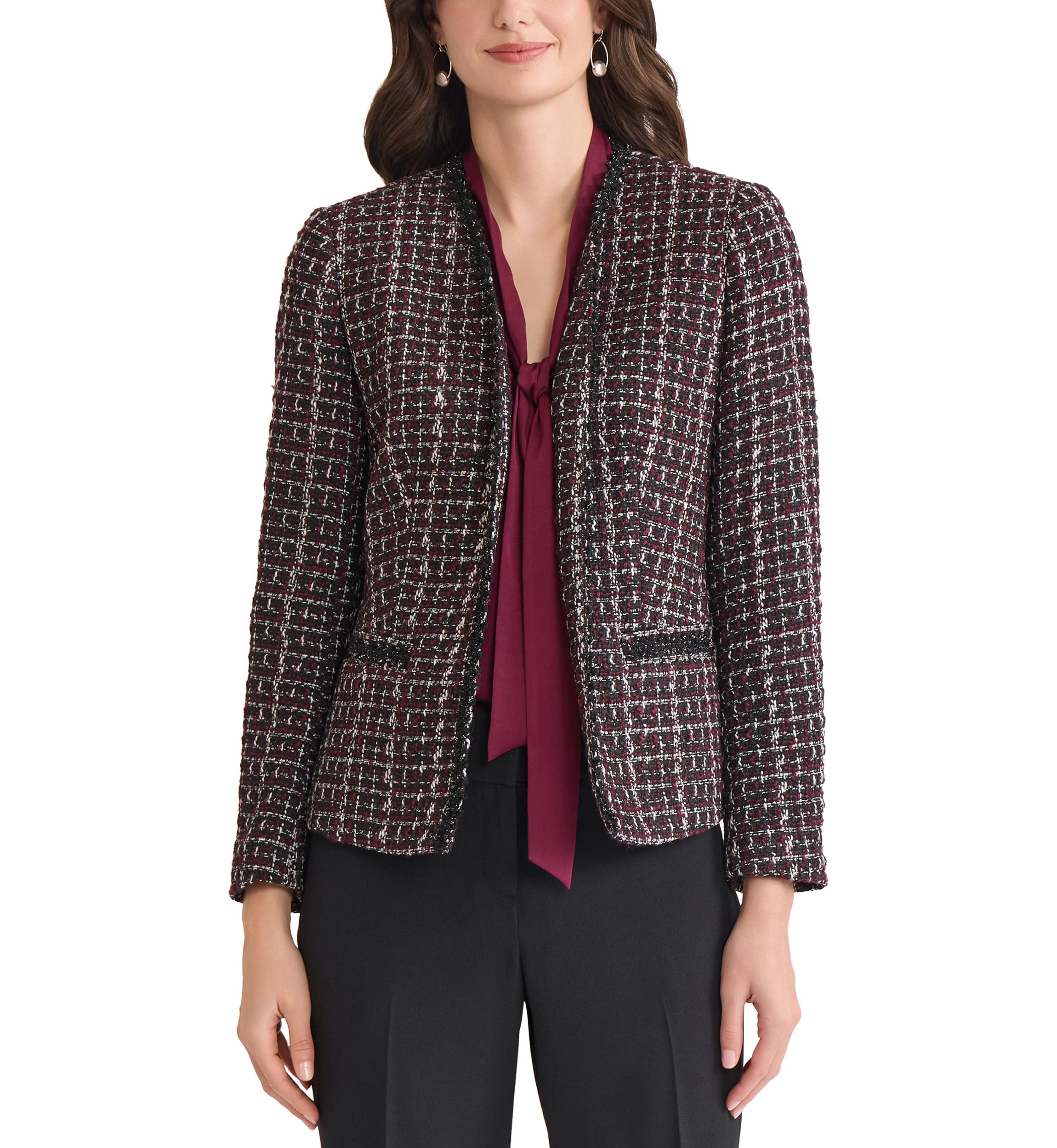 Womens Tweed Open Front Framed Jacket