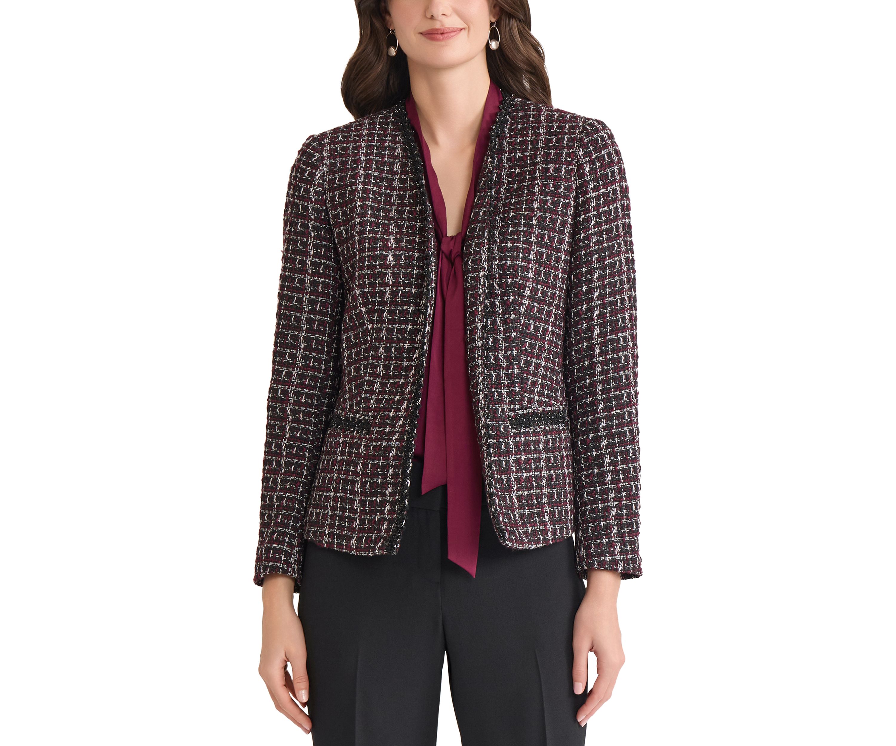 Womens Tweed Open Front Framed Jacket