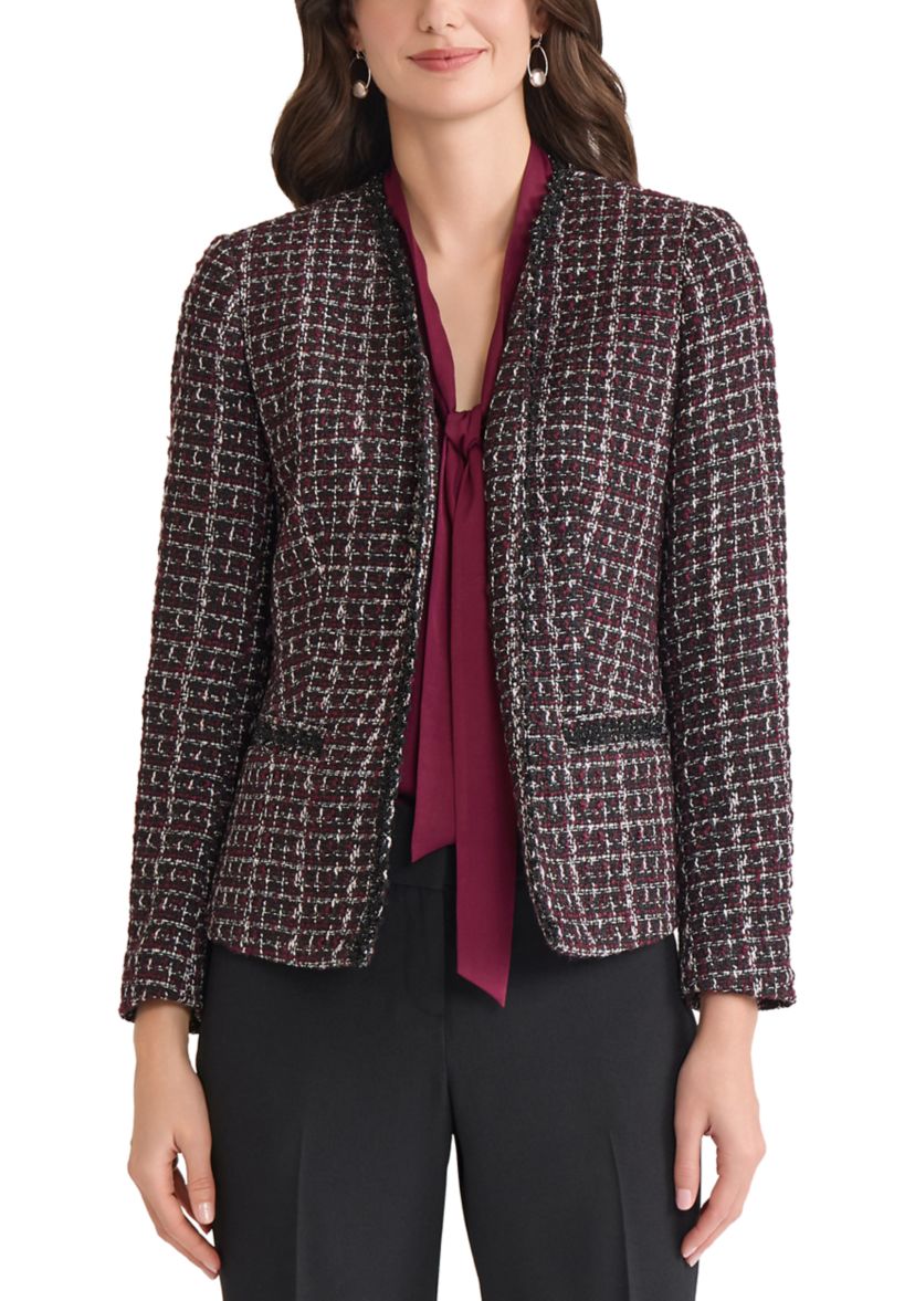 Womens Tweed Open Front Framed Jacket