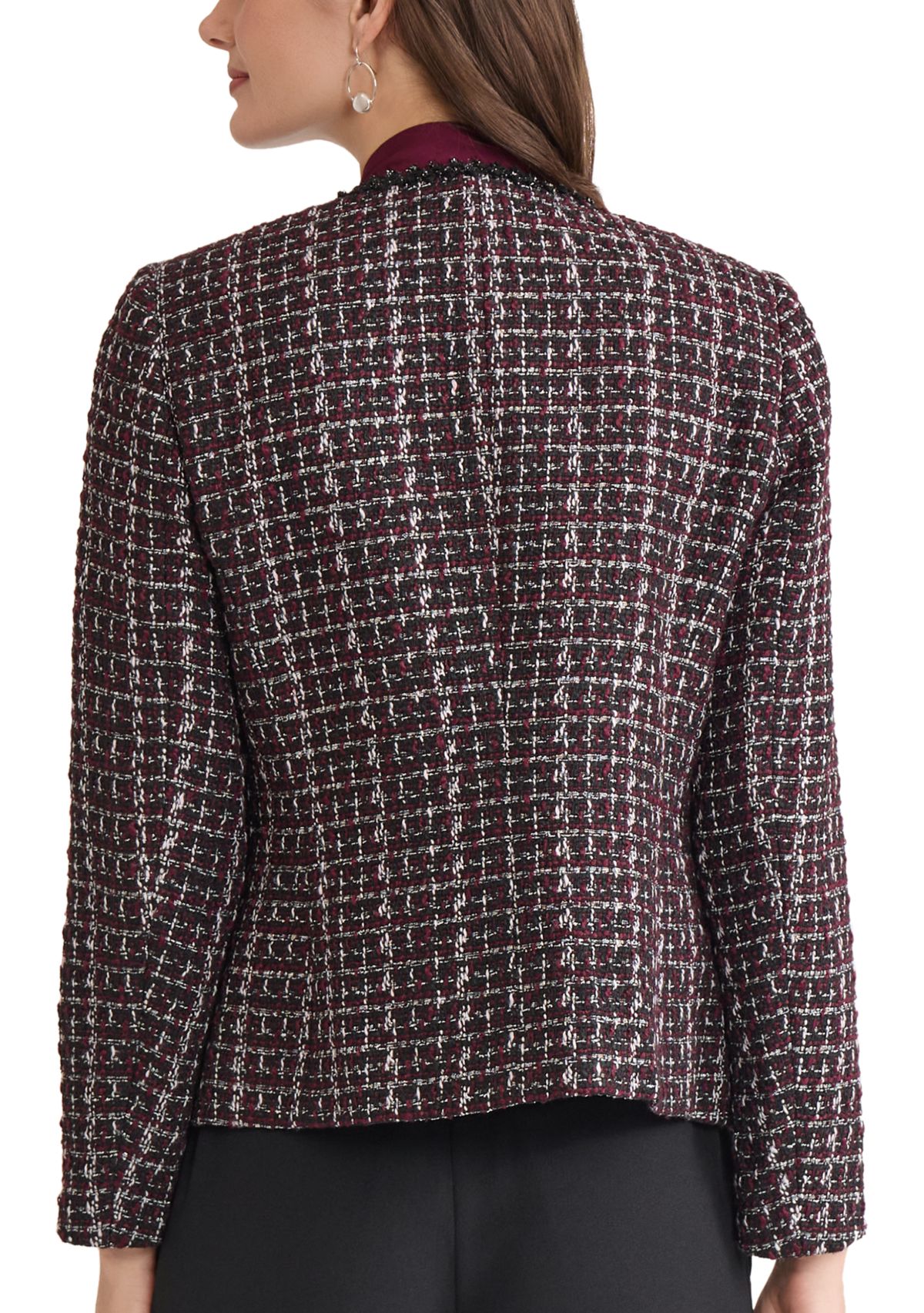 Womens Tweed Open Front Framed Jacket