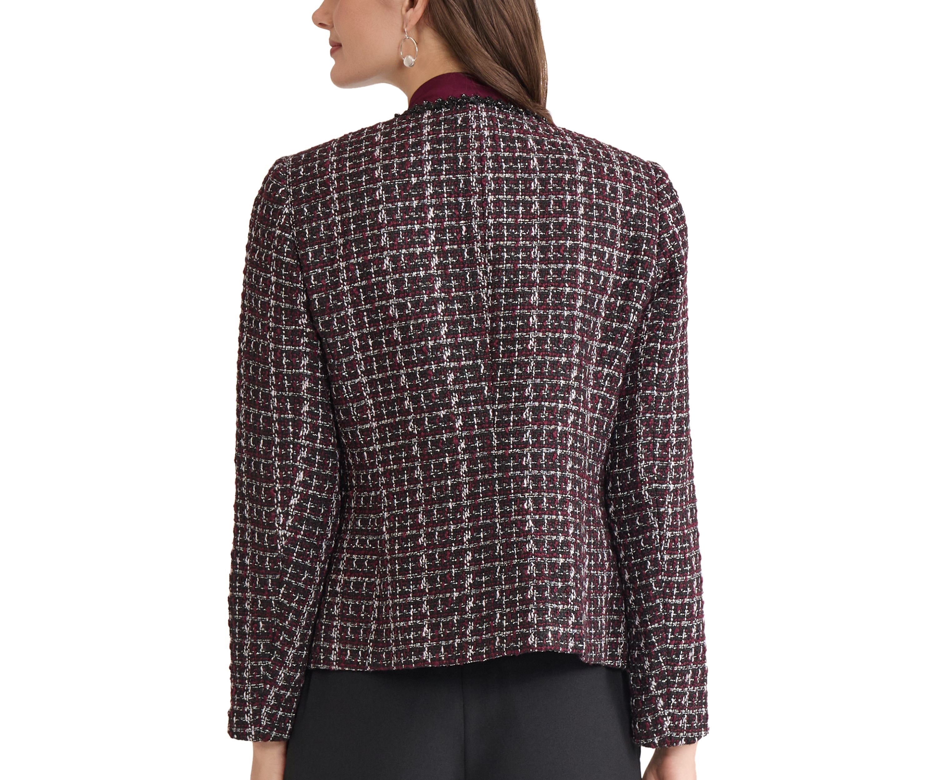 Womens Tweed Open Front Framed Jacket