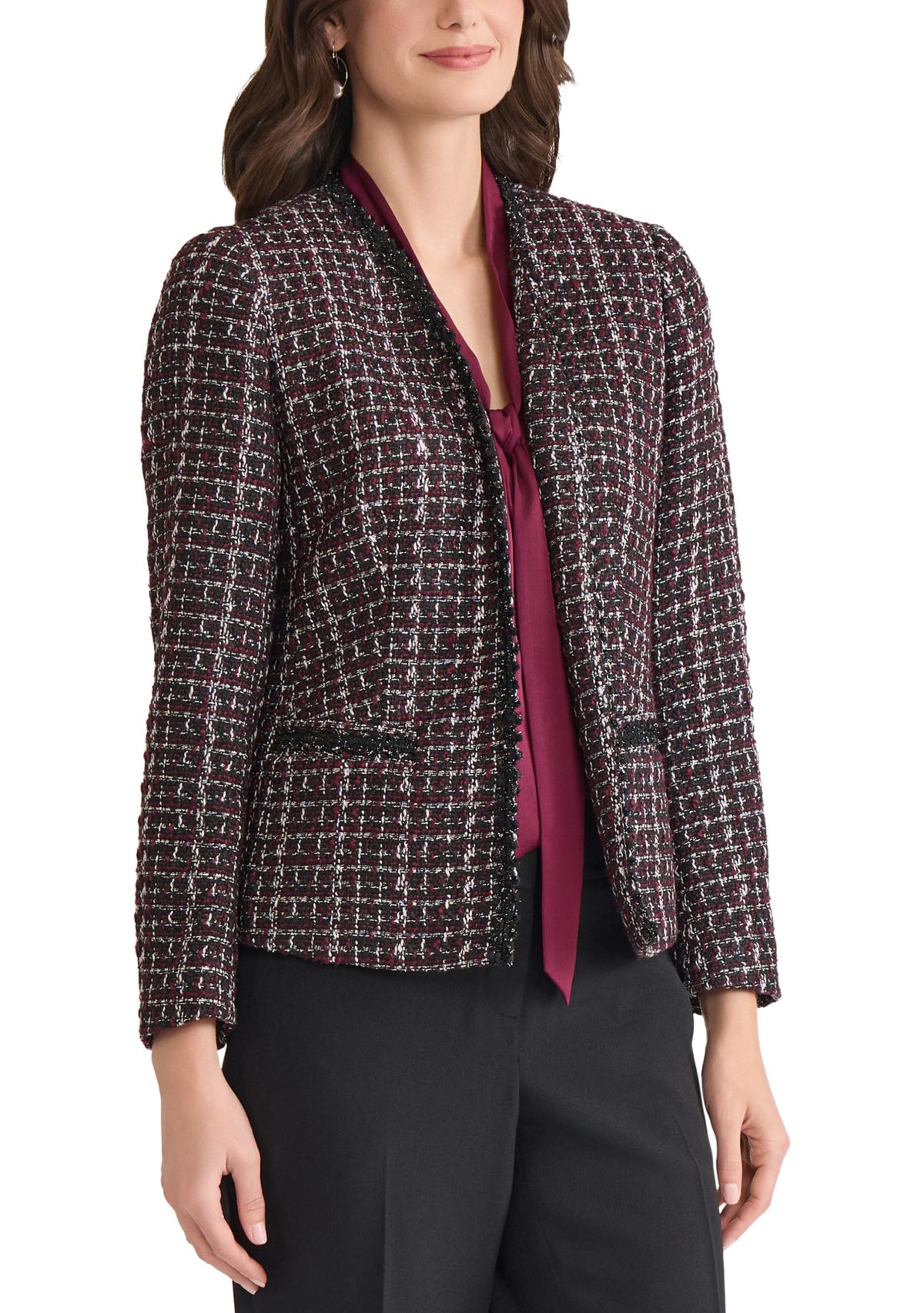 Womens Tweed Open Front Framed Jacket