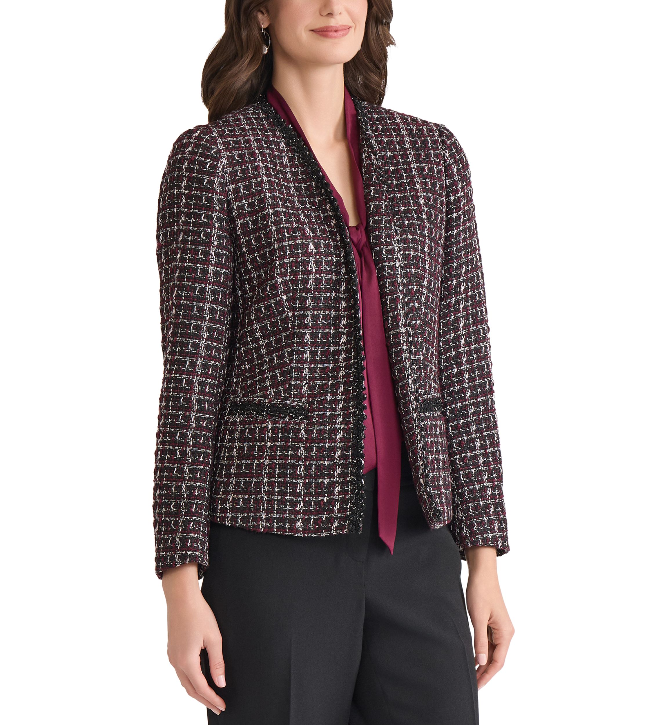 Womens Tweed Open Front Framed Jacket