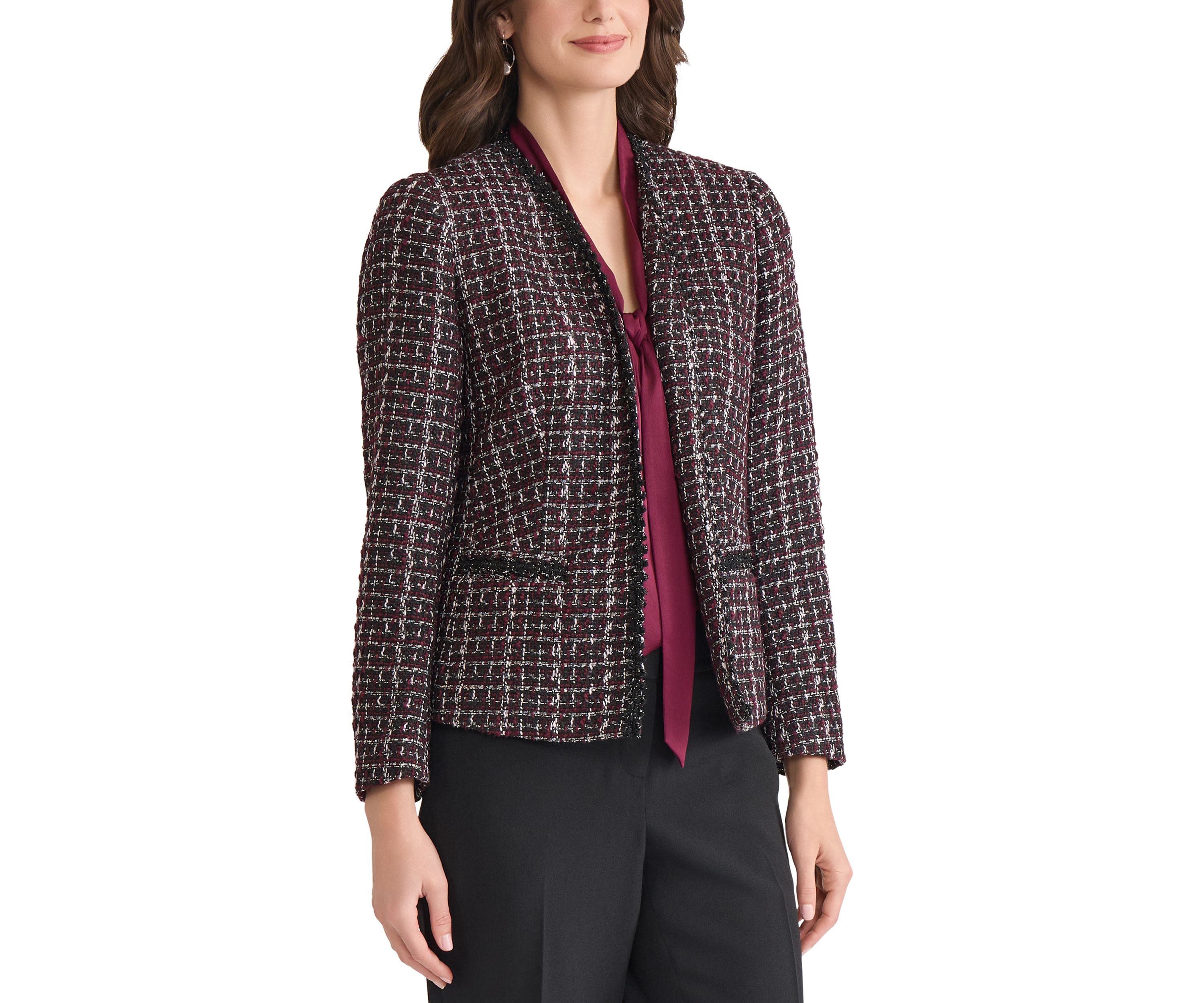 Womens Tweed Open Front Framed Jacket
