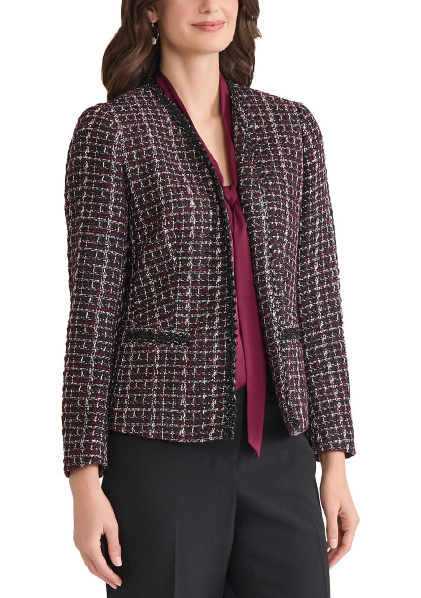 Womens Tweed Open Front Framed Jacket