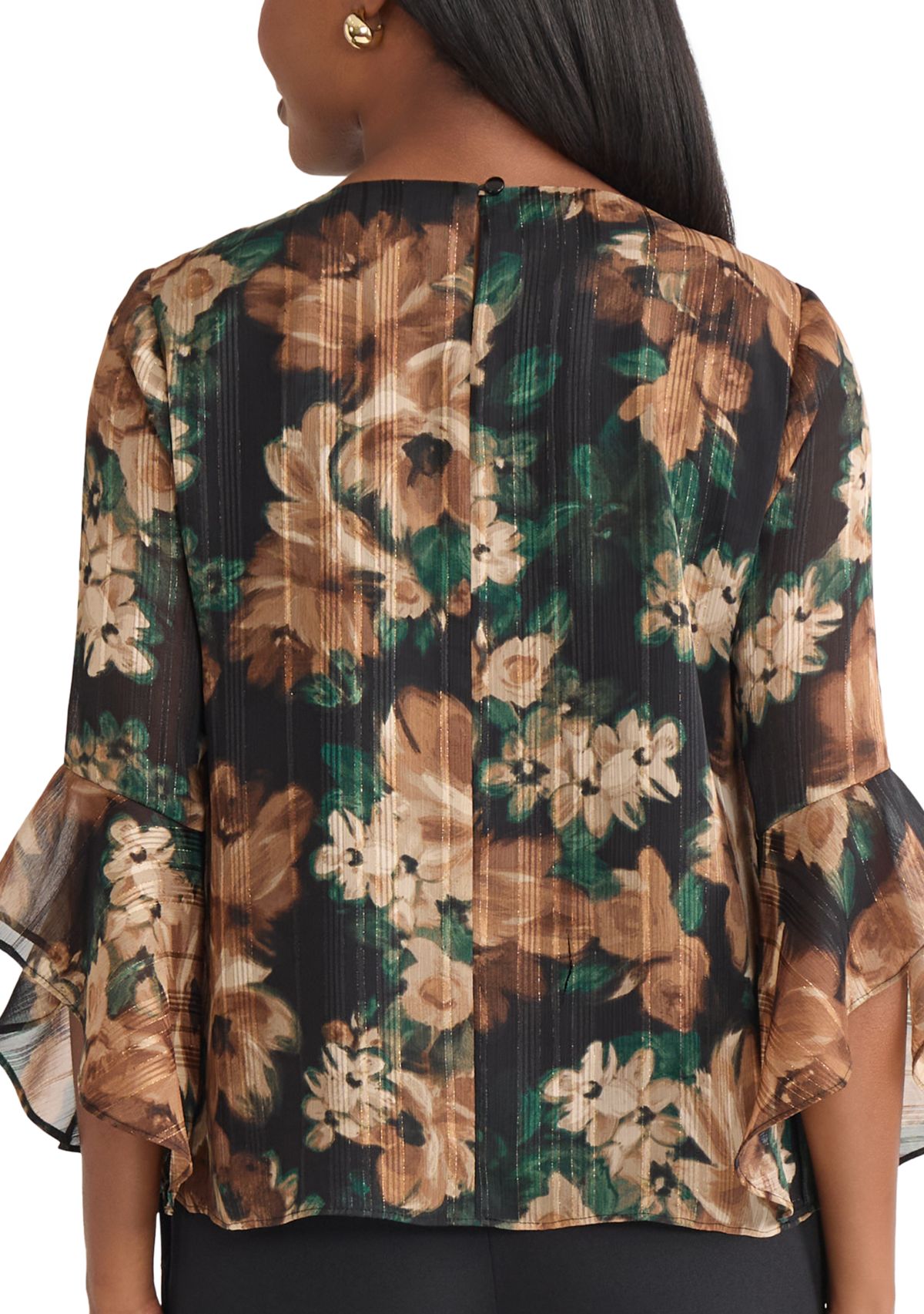Womens Floral Print Ruffle Sleeve Blouse