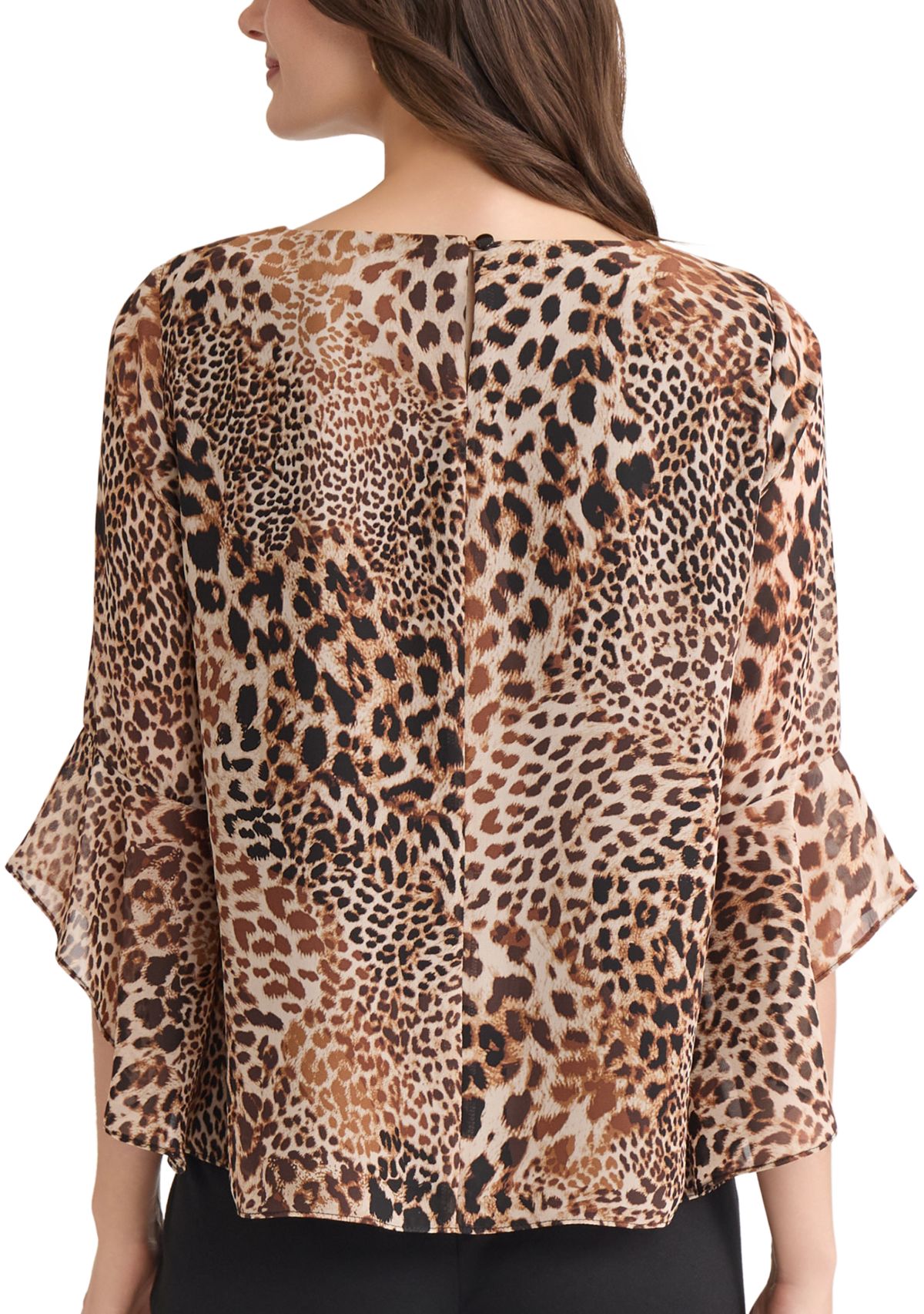 Womens Animal Print Bell Sleeve Blouse