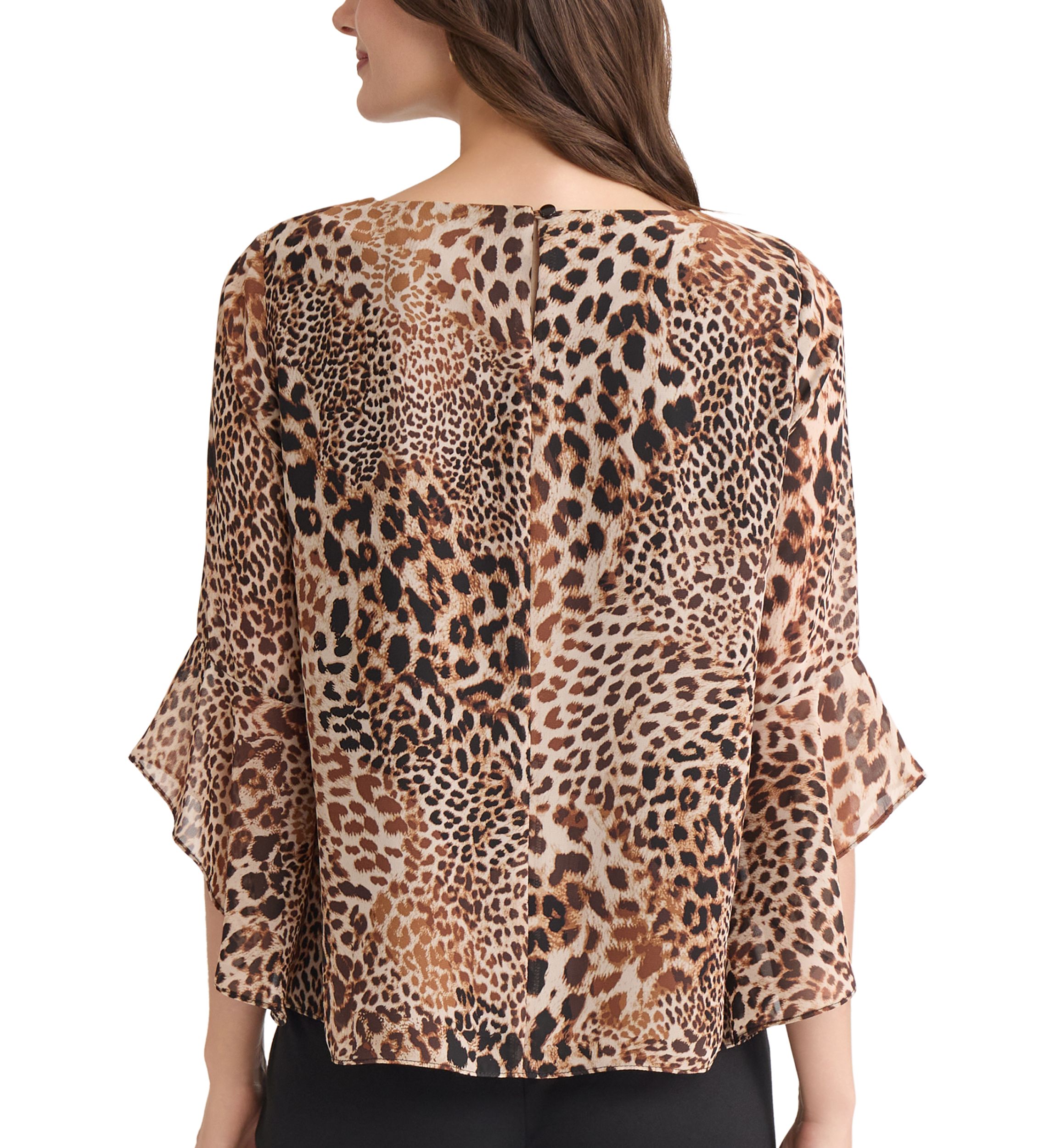 Womens Animal Print Bell Sleeve Blouse