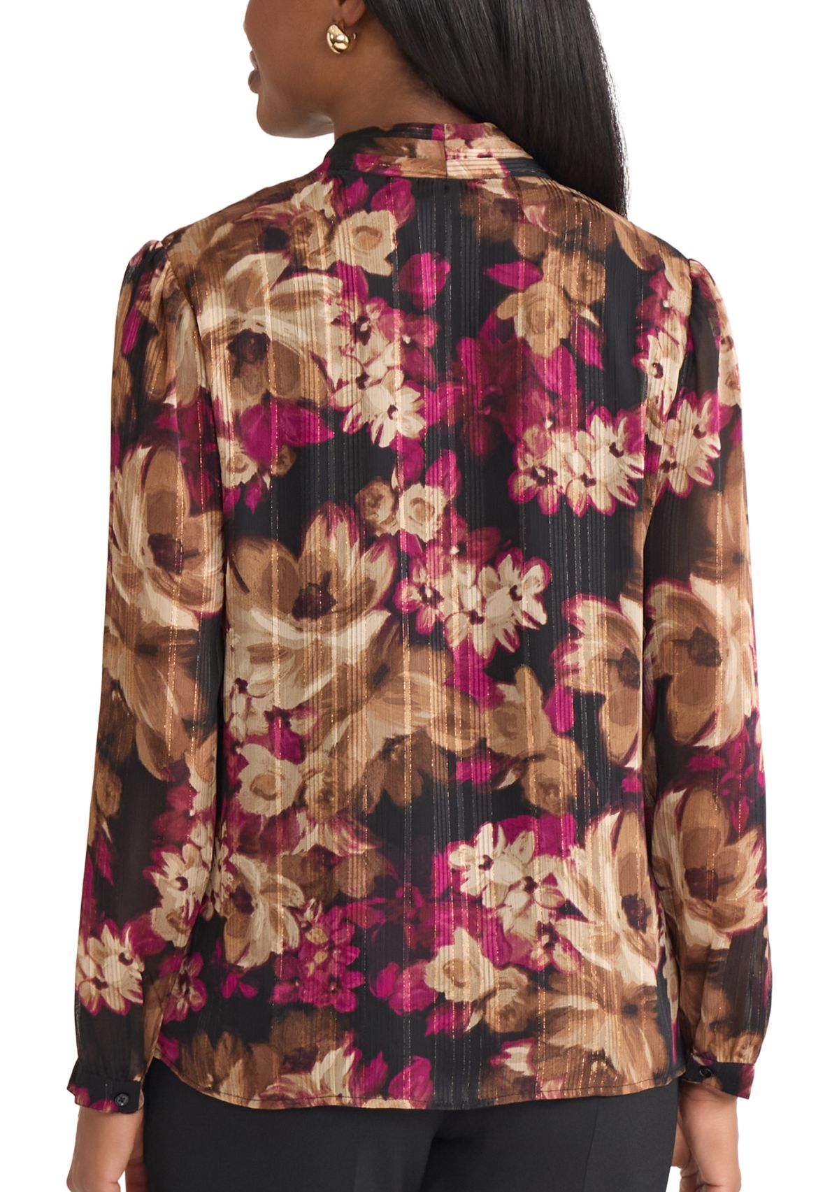 Womens Floral Print Long Sleeve V-Neck Blouse