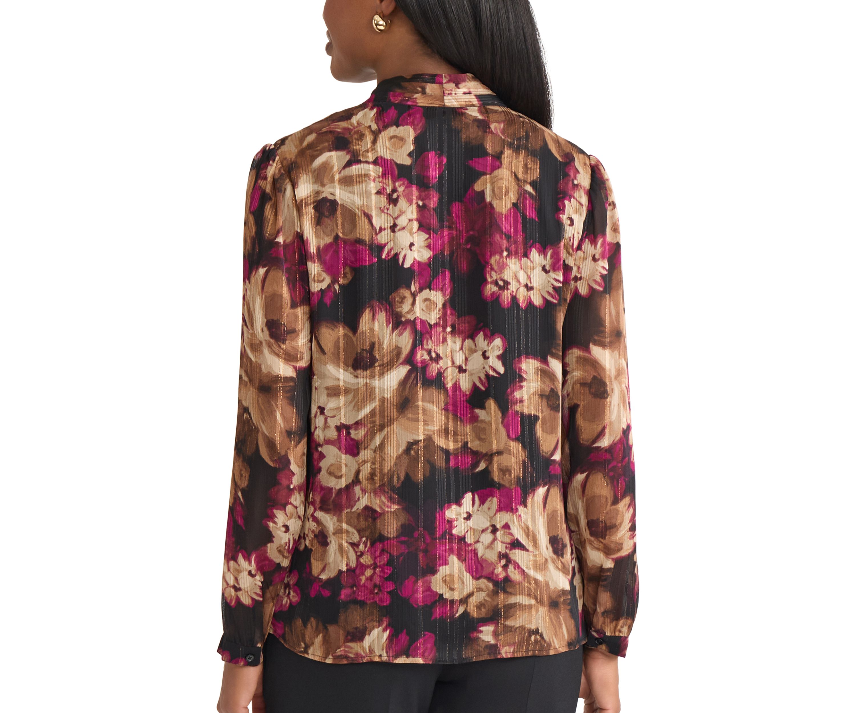 Womens Floral Print Long Sleeve V-Neck Blouse